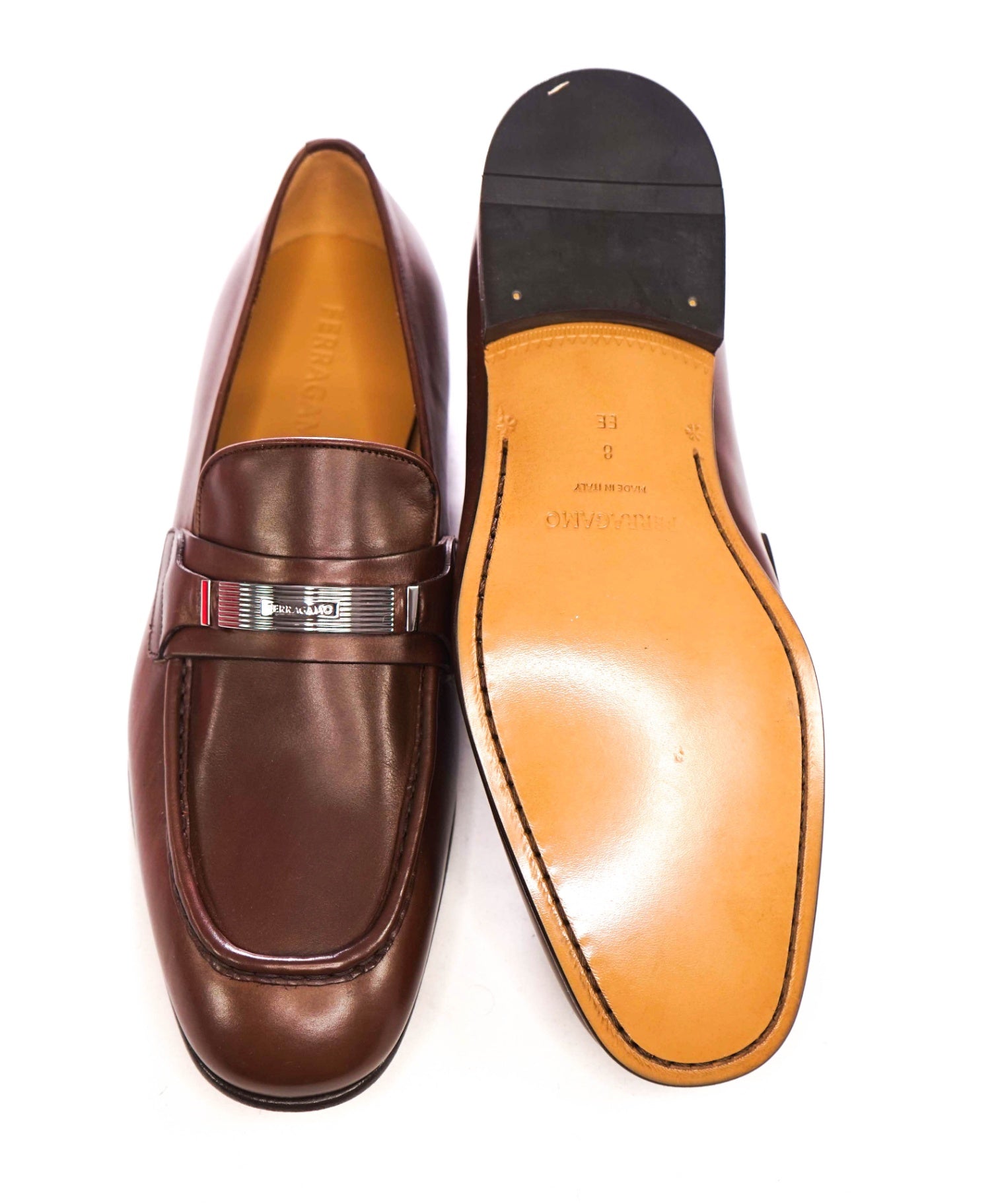 $1,095 Ferragamo - Brown "DUMAS" Loafers Leather - 8 EE