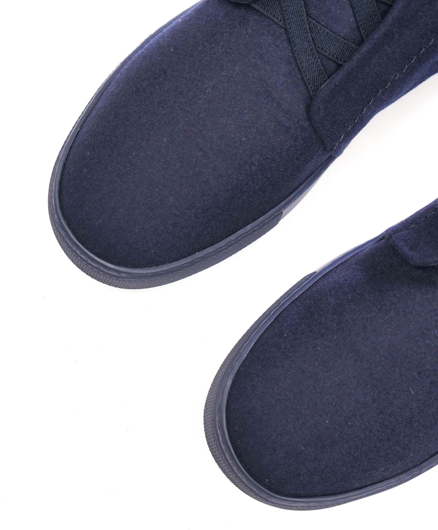 $850 ZEGNA - Navy Triple Stitch High-Top Flannel Sneakers - US 9 (8UK