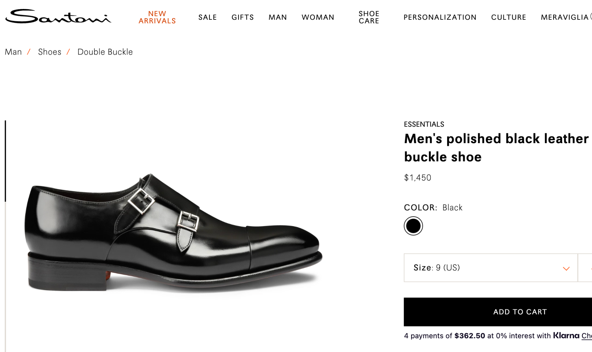 $1,595 SANTONI - Black "GOODYEAR" Leather Monk Straps - US 10 (9UK)