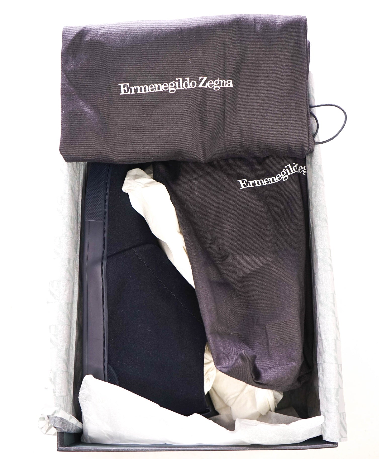 $850 ZEGNA - Navy Triple Stitch High-Top Flannel Sneakers - US 9 (8UK