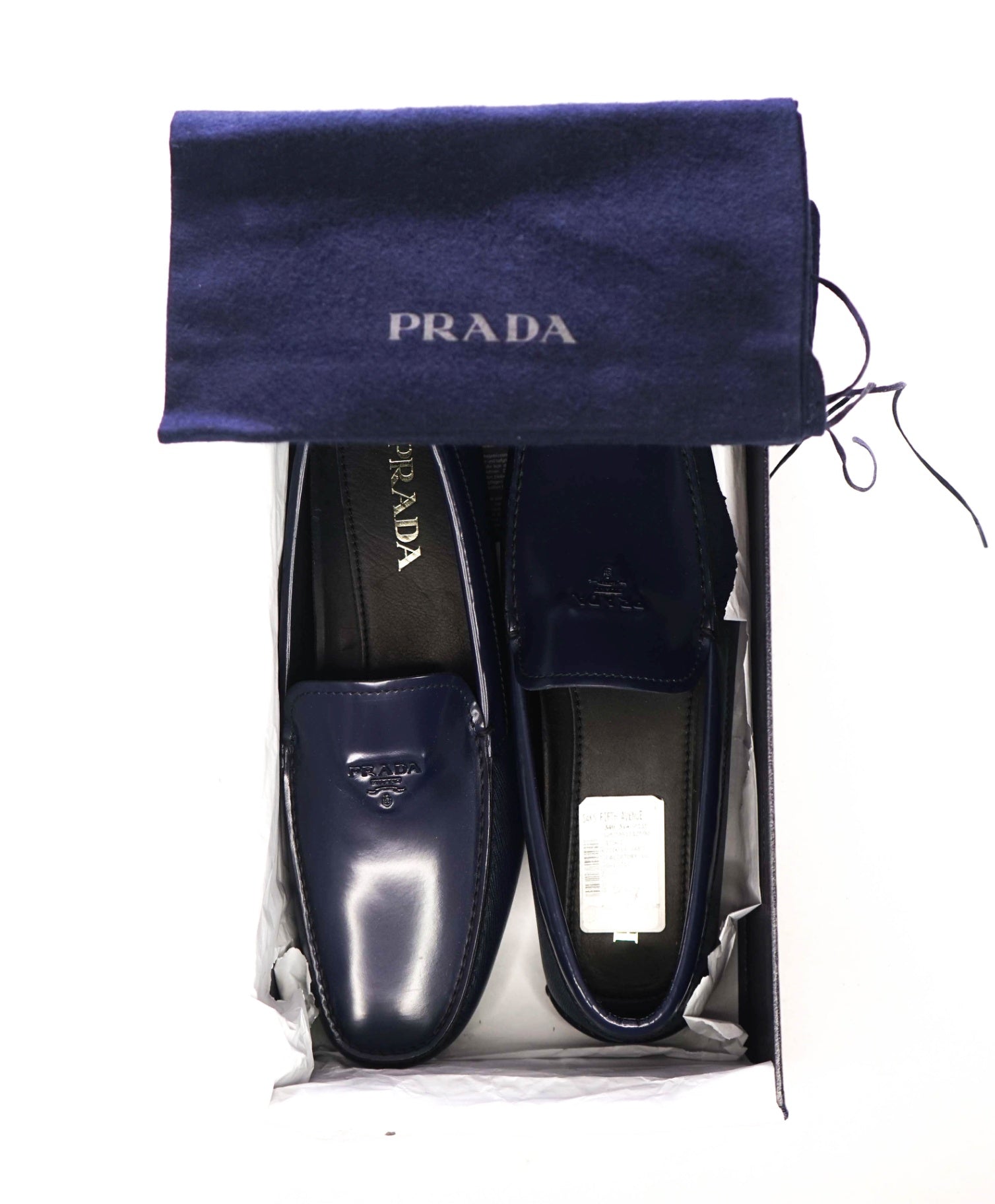 $850 PRADA - Blue Leather "CALZATURE UOMO" Loafers - US 10.5 (9.5UK)