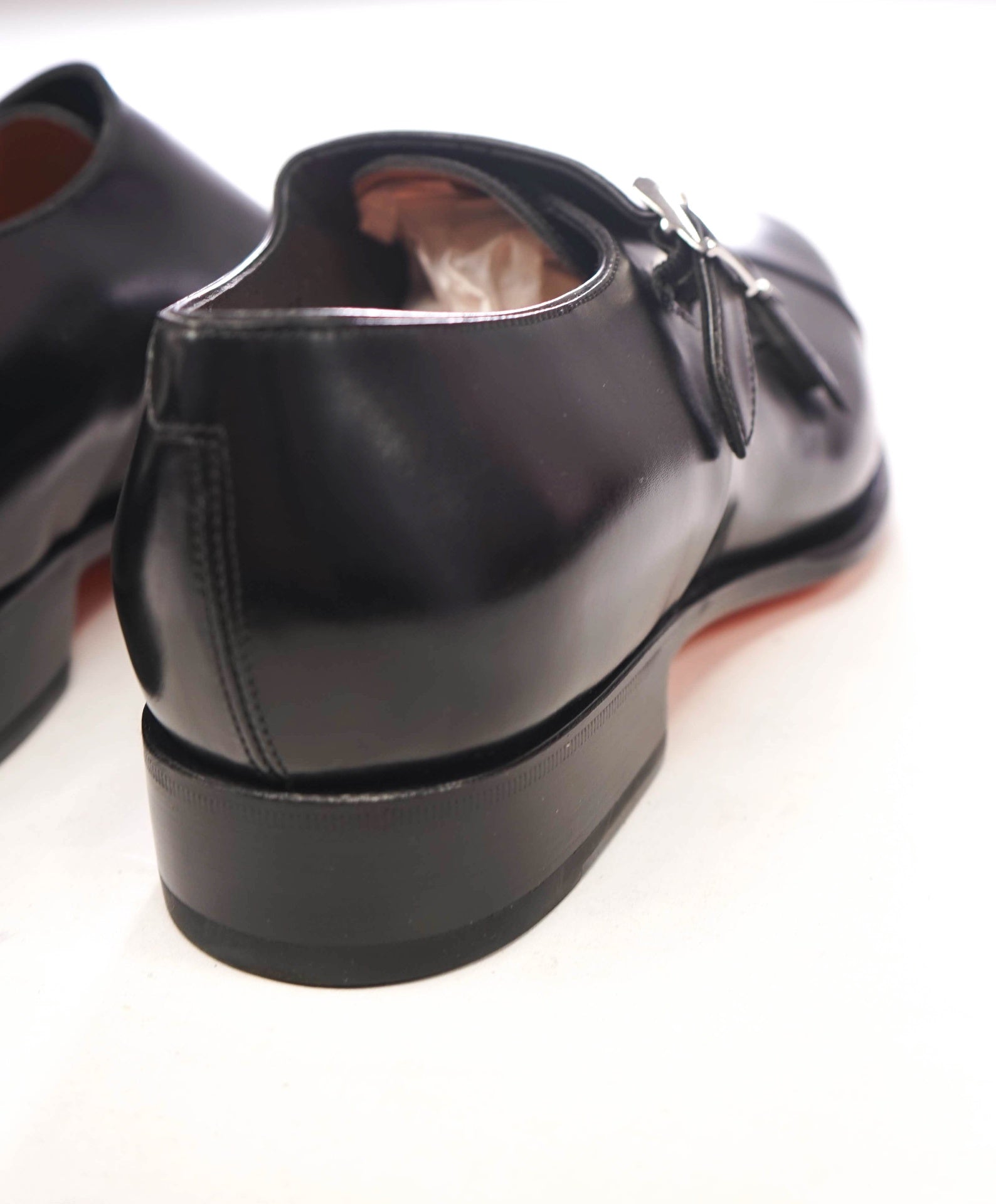 $1,595 SANTONI - Black "GOODYEAR" Leather Monk Straps - US 10 (9UK)