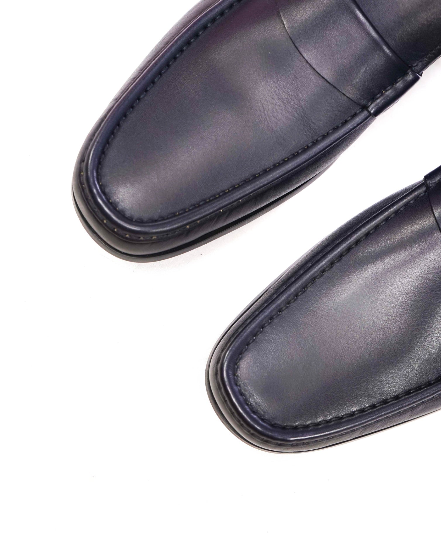 $850 FERRAGAMO - Midnight Blue Leather "DUOMO" Loafers - 13 E