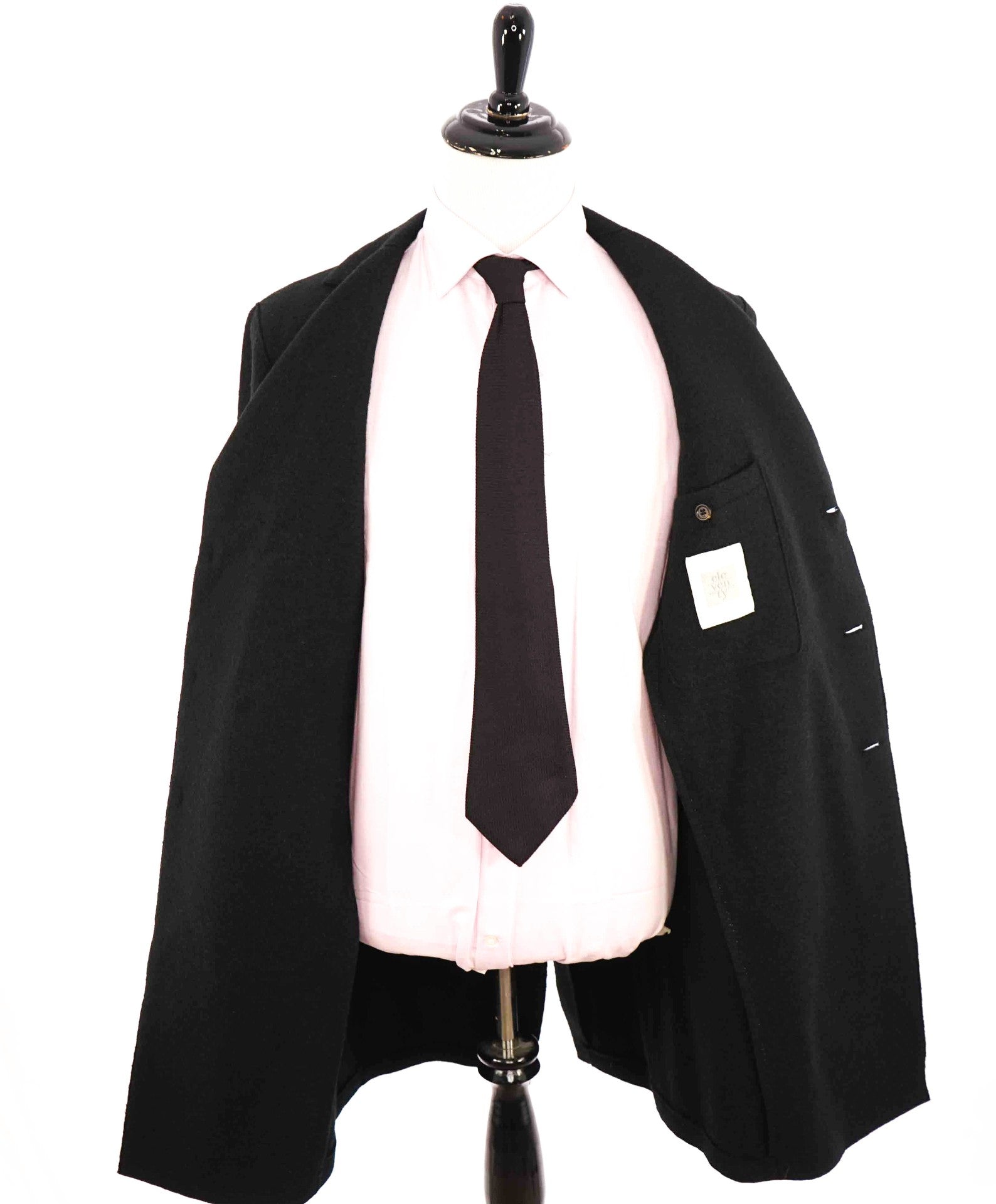 $1,395 ELEVENTY - Black Essential Pure Wool Top Coat - 44 US (54EU)