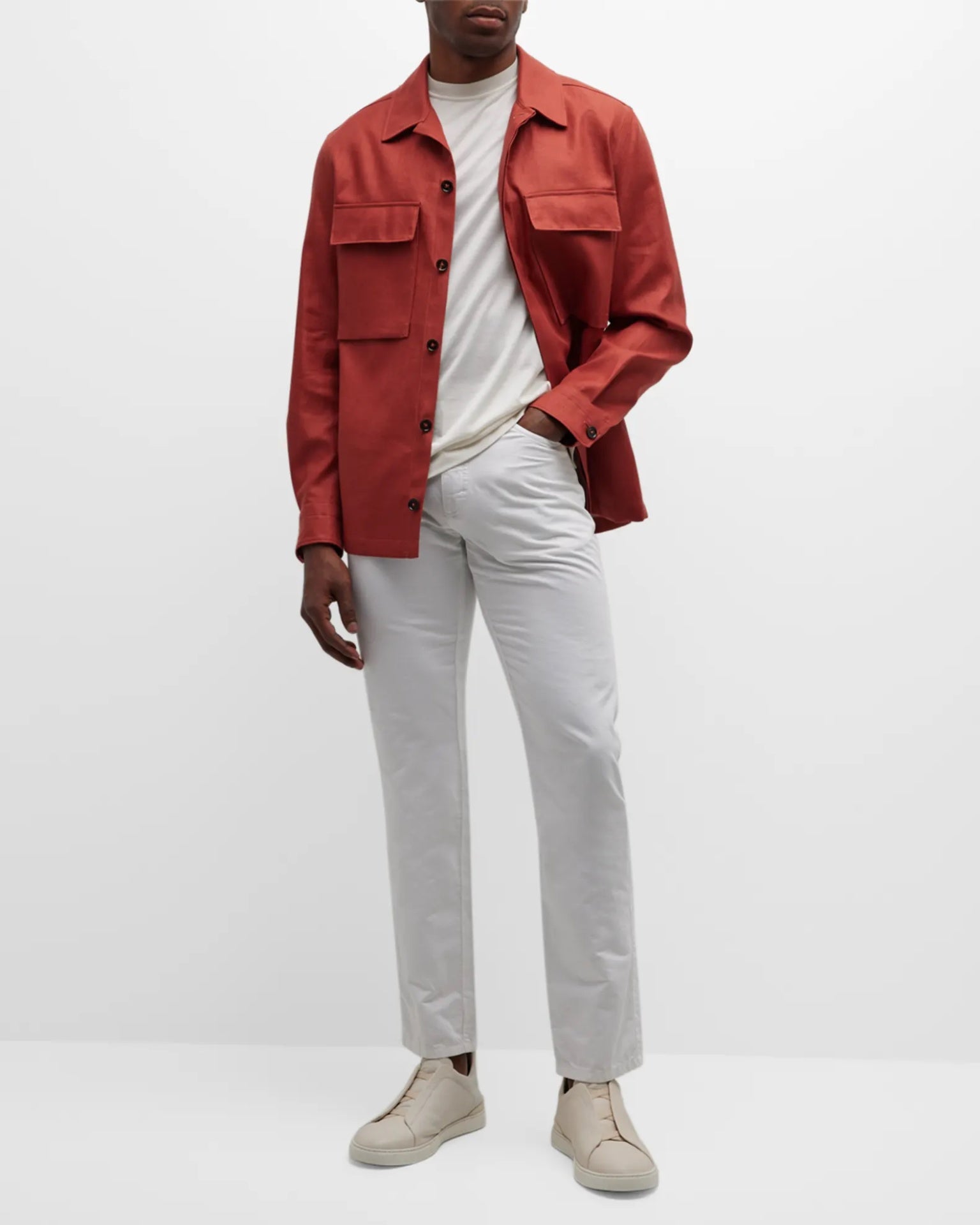 $1,690 ZEGNA - OASI Red Linen Over Shirt Chore Jacket - XL