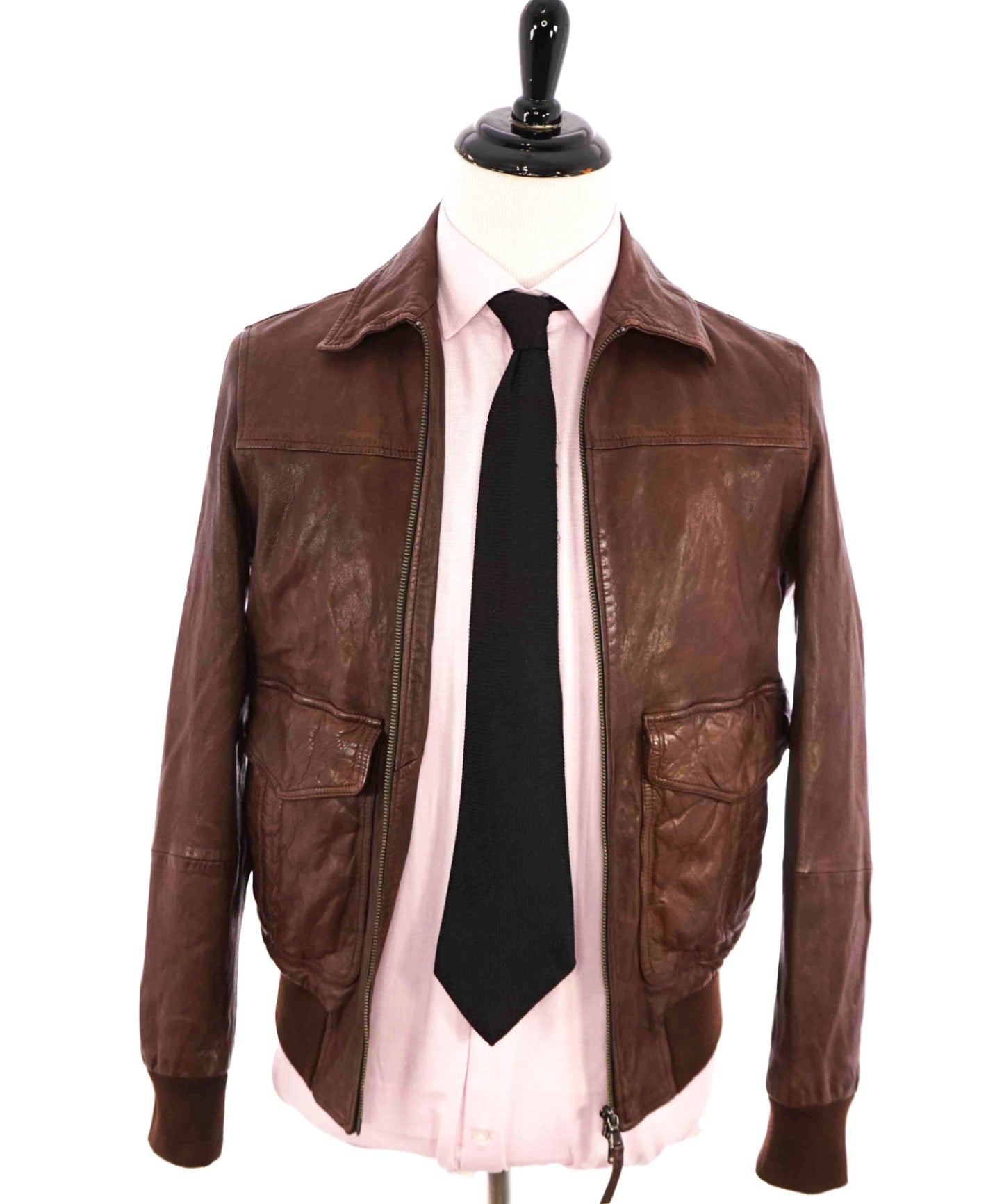 $1,495 ELEVENTY - Distressed LEATHER Aviator/Bomber Jacket - 42US L