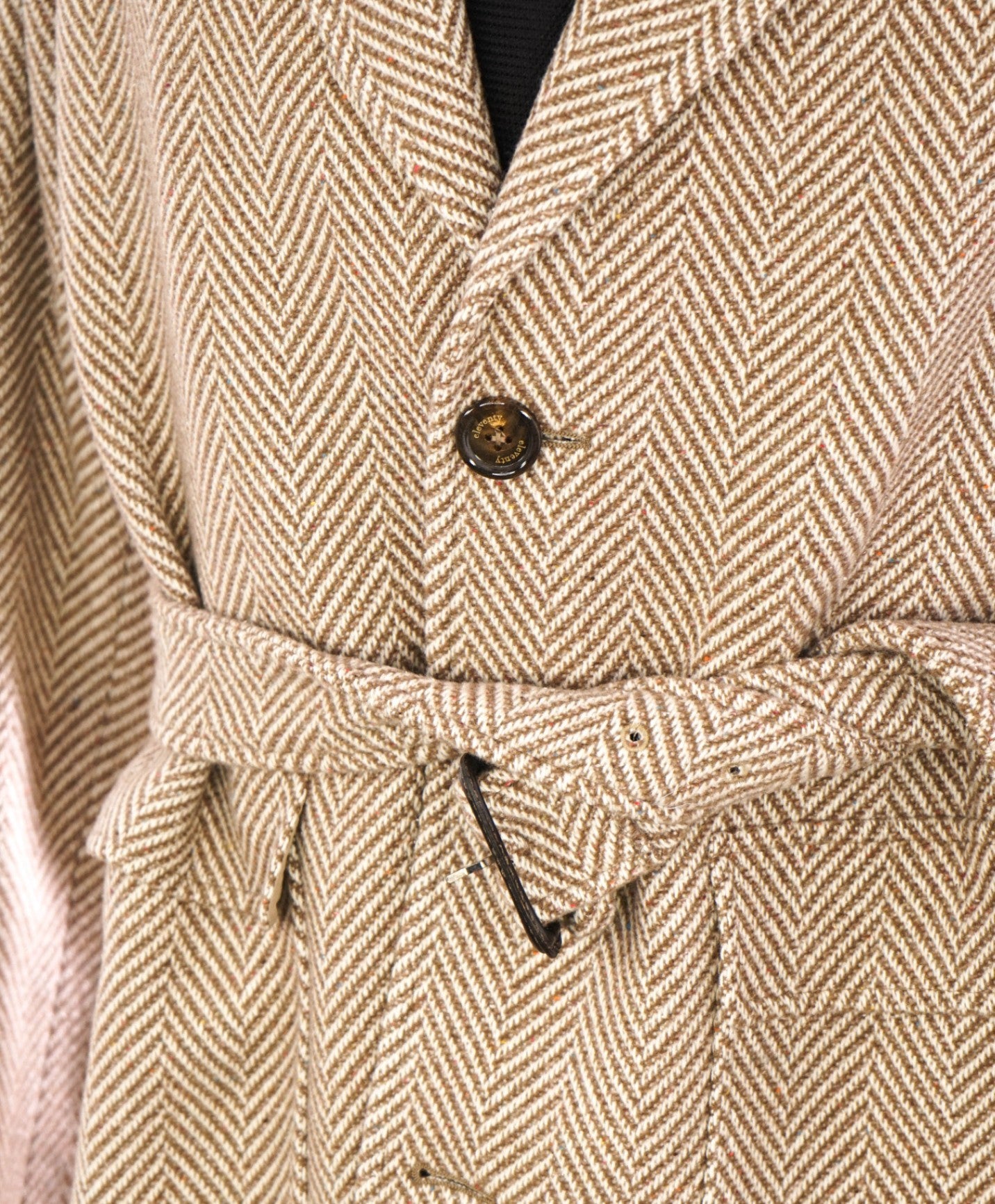 $2,895 ELEVENTY - Wool/CASHMERE Herringbone Camel Belted Coat- 40 (50EU)