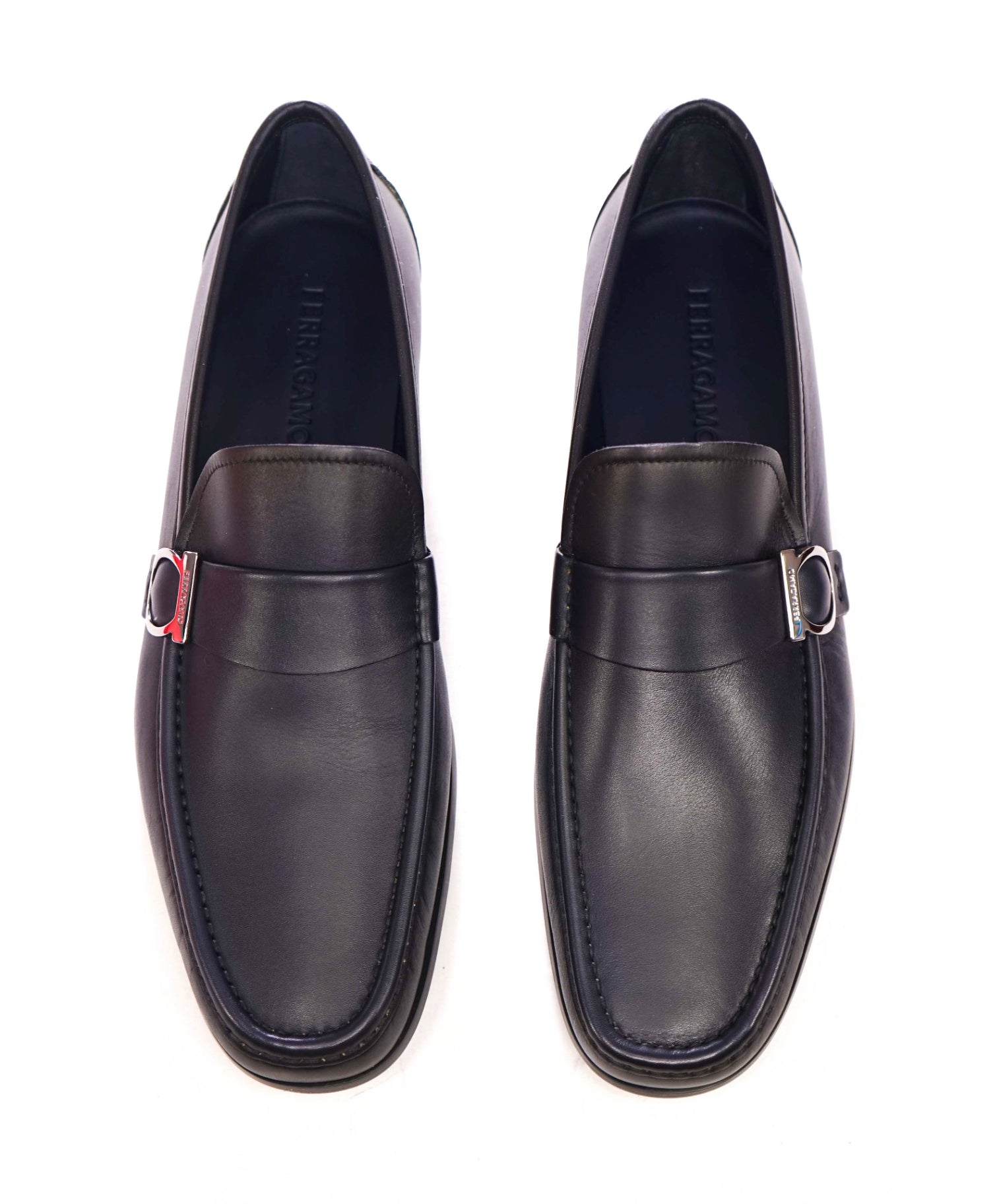 $850 FERRAGAMO - Midnight Blue Leather "DUOMO" Loafers - 12 E
