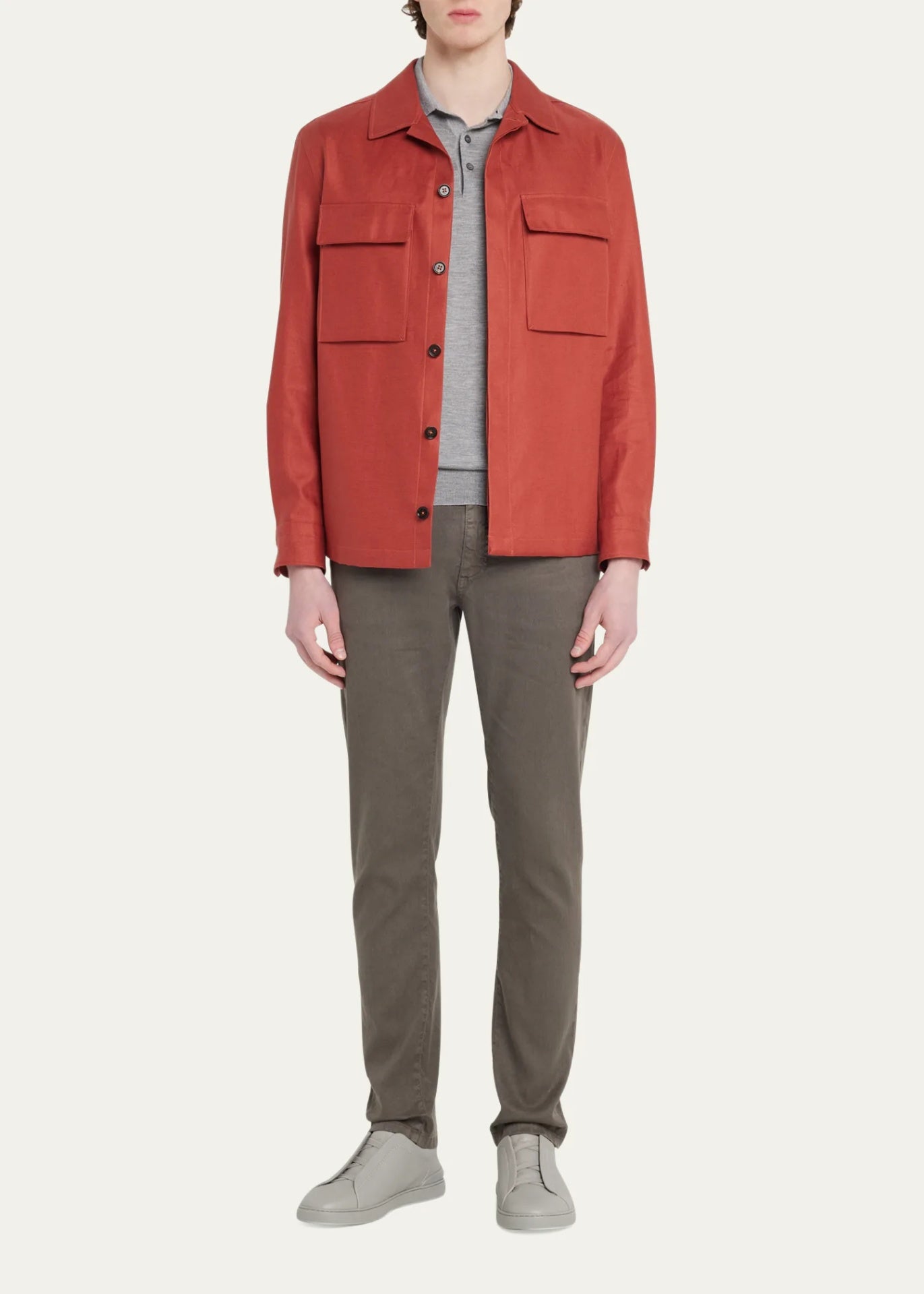 $1,690 ZEGNA - OASI Red Linen Over Shirt Chore Jacket - XXL