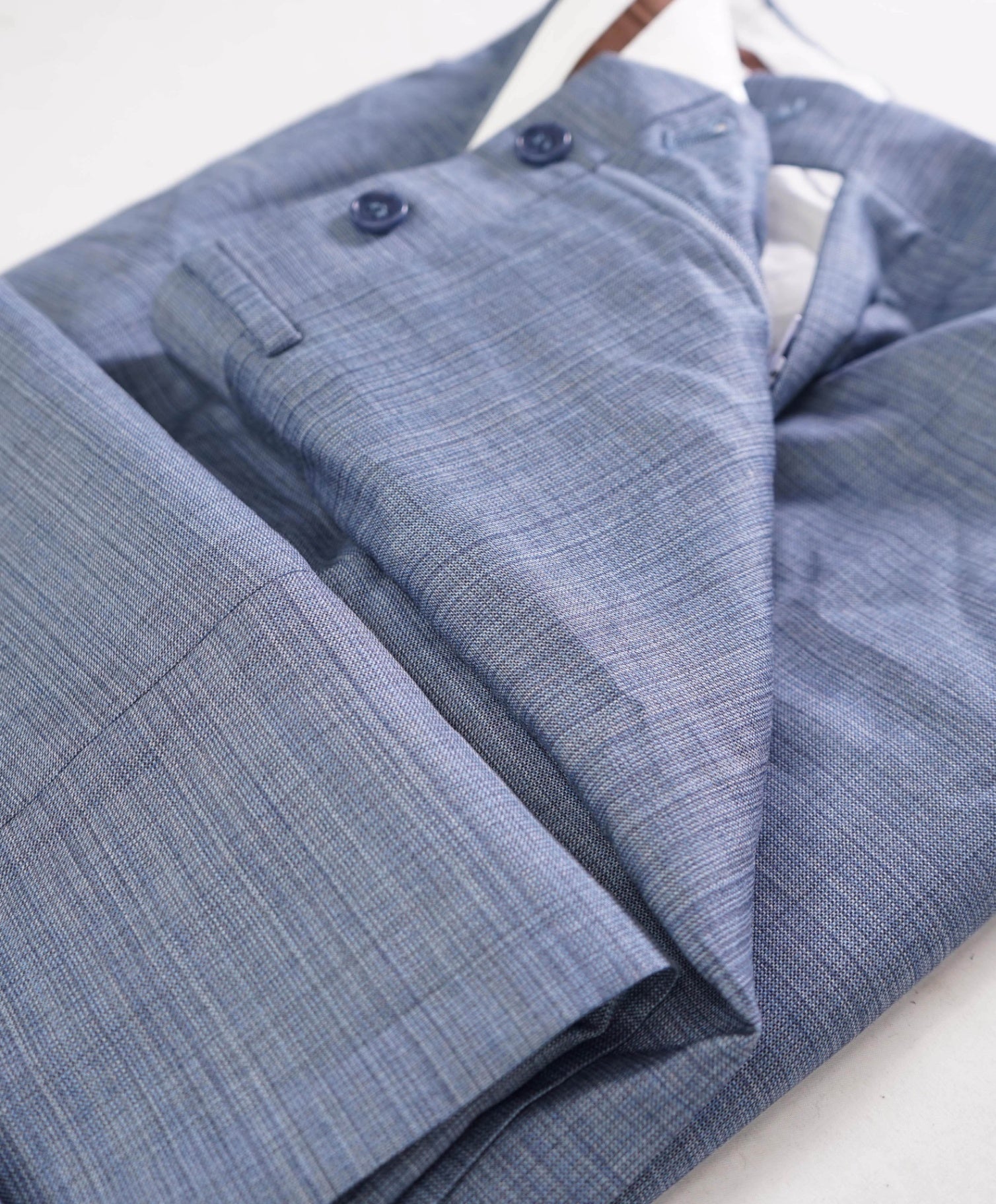 $625 CANALI - Baby Blue Crosshatch Wool Pants - 33W