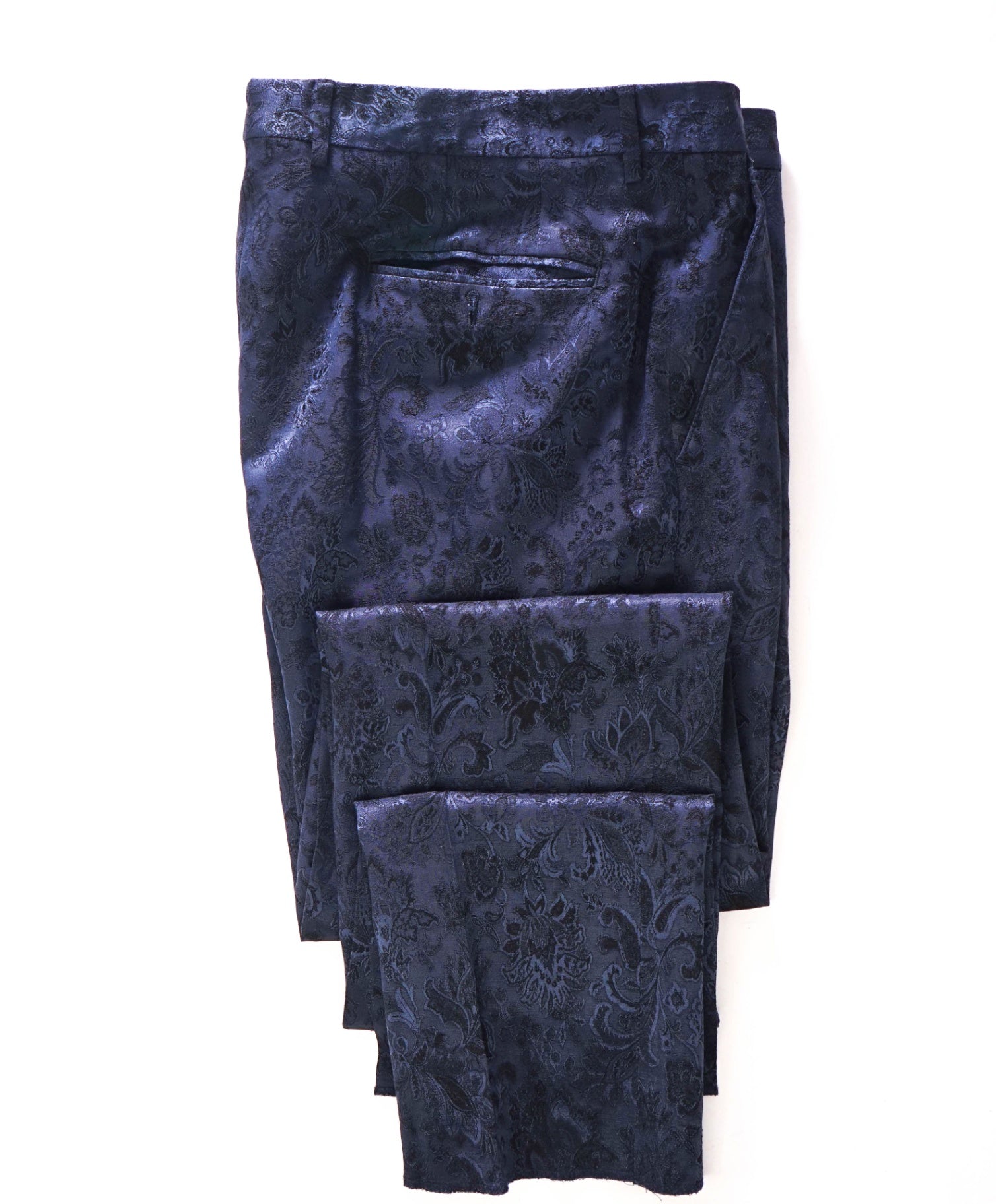 $790 ETRO - Jacquard Navy Blue Floral Wool/Silk Slim-Fit Pants - 37W