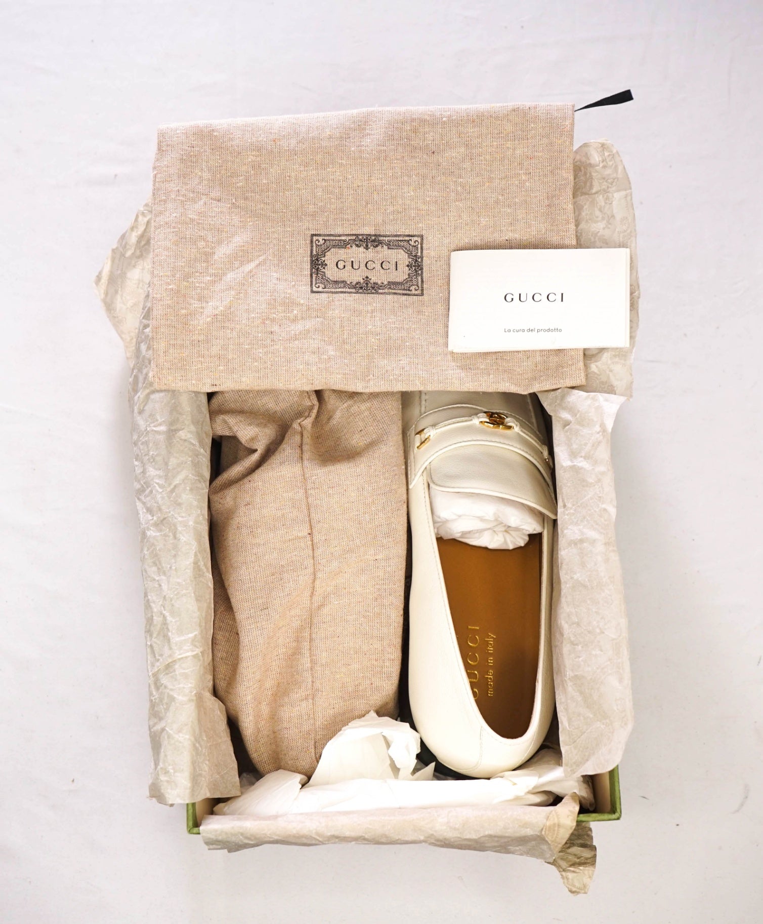 $950 GUCCI - Ivory White Leather GG Loafers - 10.5 (10G)