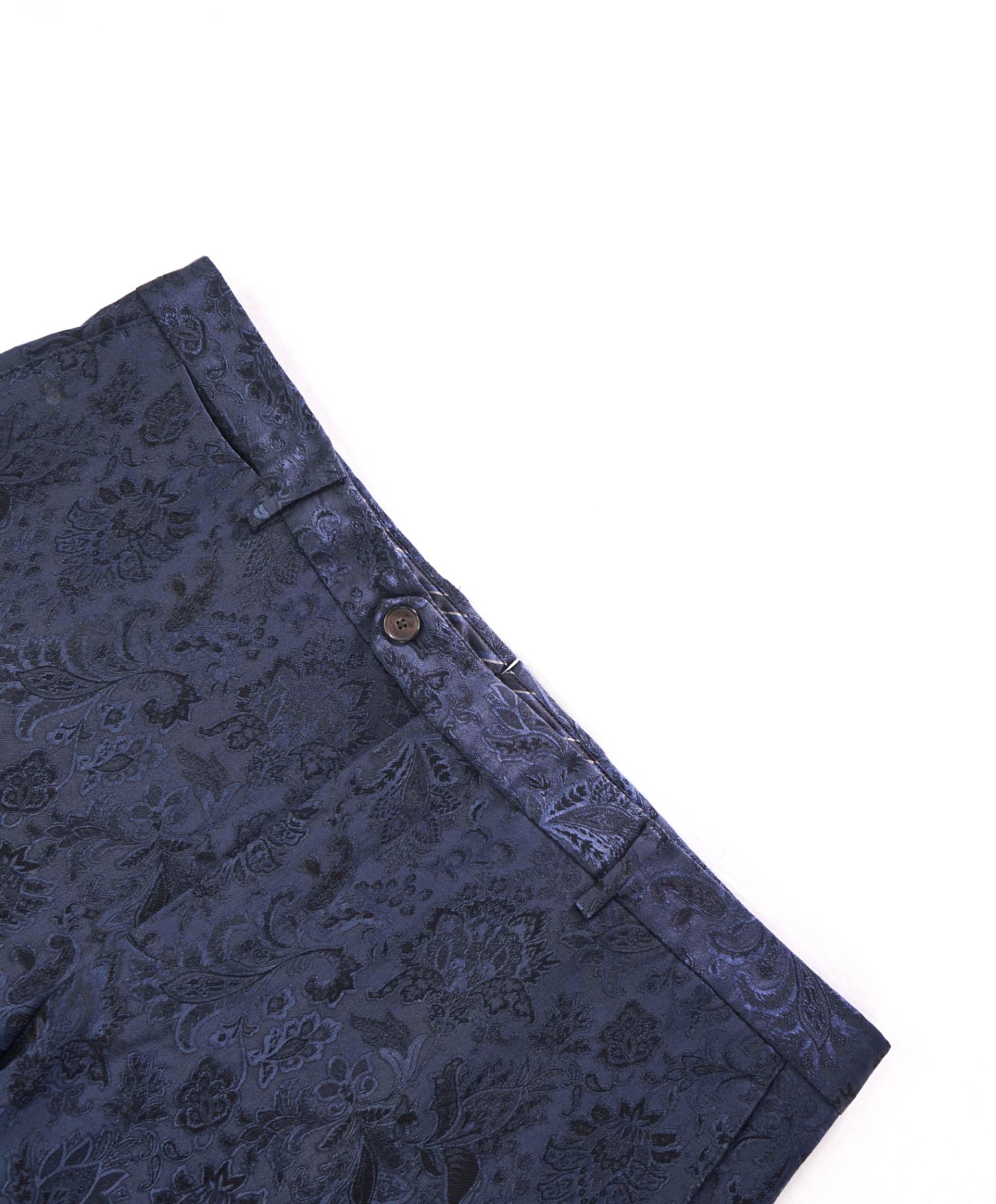 $790 ETRO - Jacquard Navy Blue Floral Wool/Silk Slim-Fit Pants - 37W