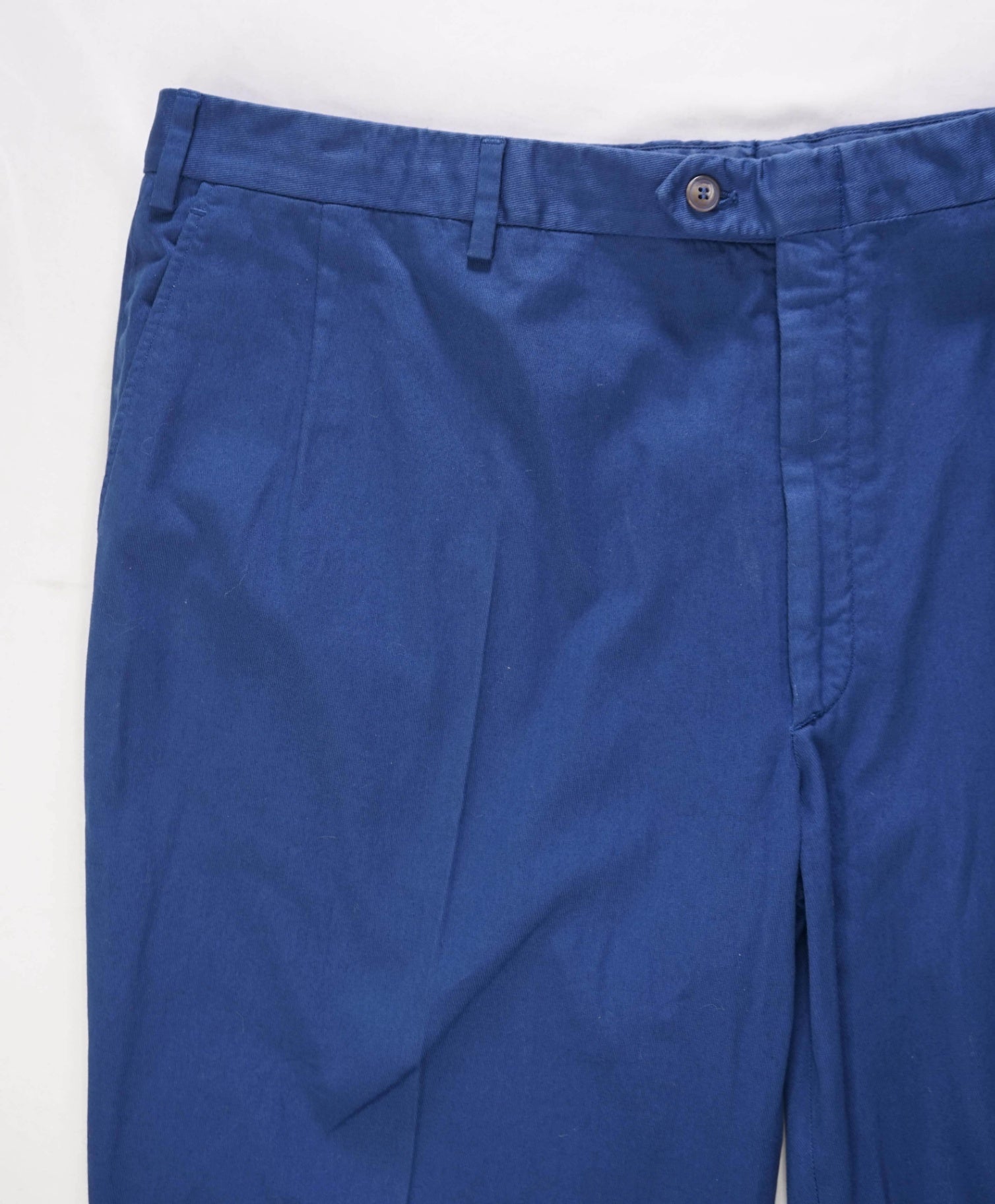 $995 BRIONI - Solid Blue Cotton Flat Front Pants - 42W