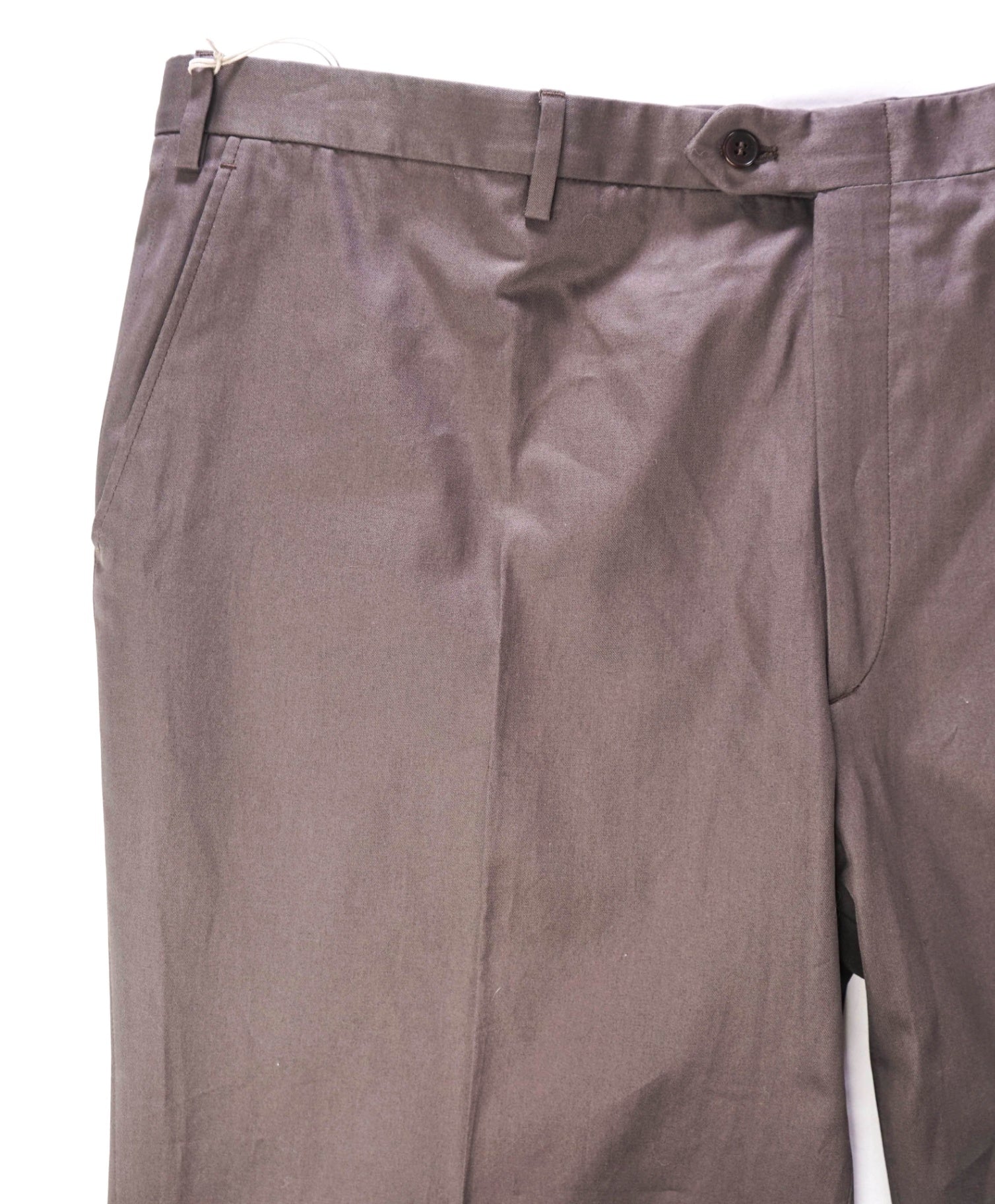 $675 BRIONI - Solid Gray/Brown Cotton Flat Front Pants - 42W