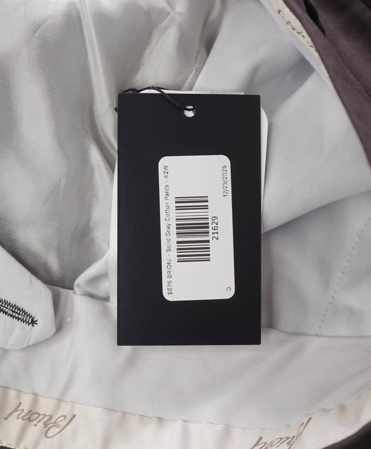$675 BRIONI - Solid Gray/Brown Cotton Flat Front Pants - 42W