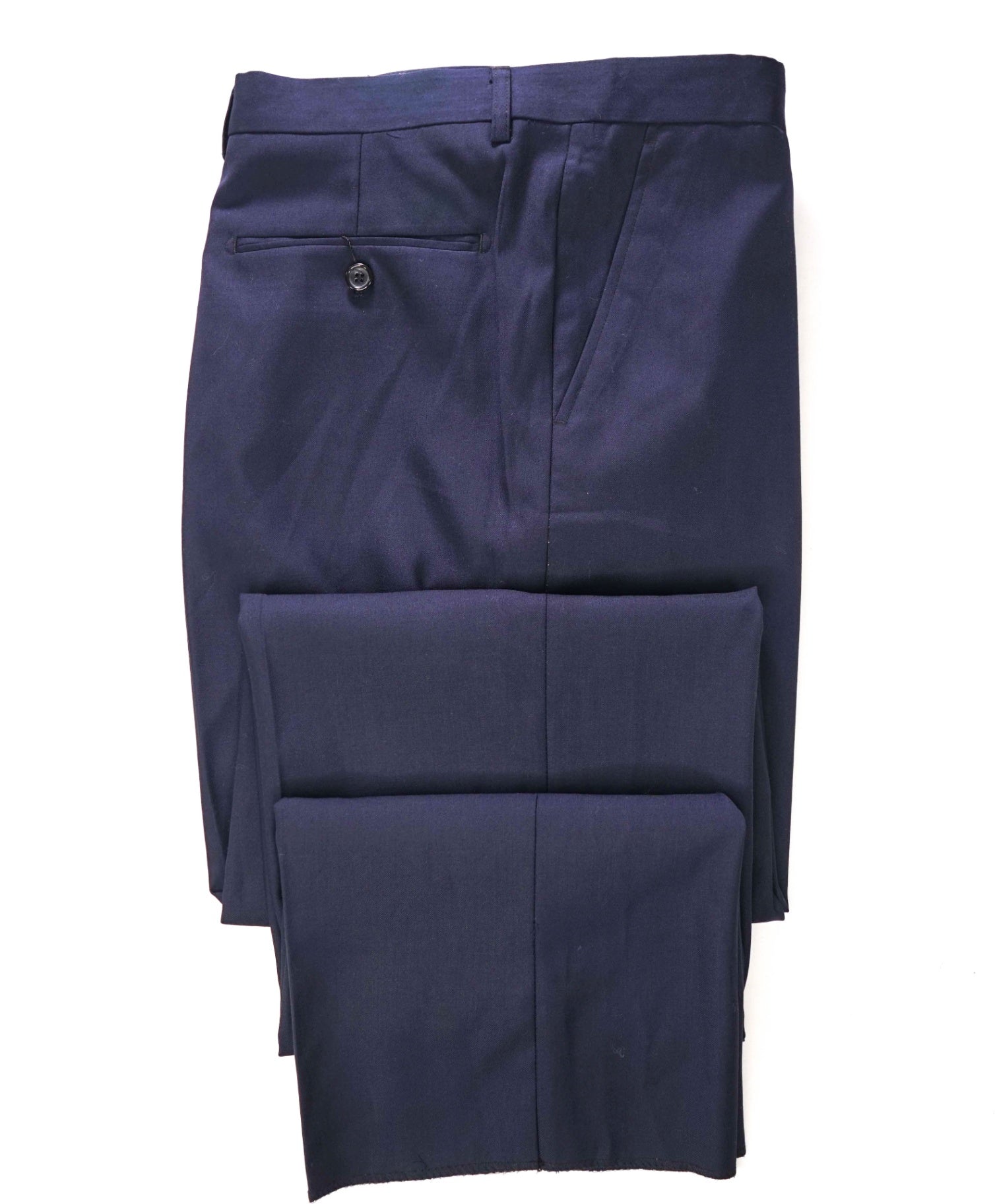 EMPORIO - Solid Navy Blue Flat Front Pants - 38W