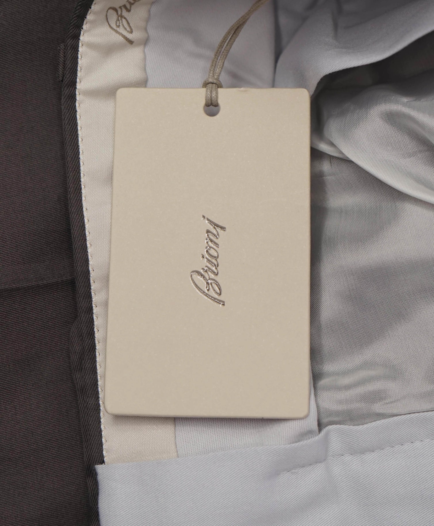 $675 BRIONI - Solid Gray/Brown Cotton Flat Front Pants - 42W
