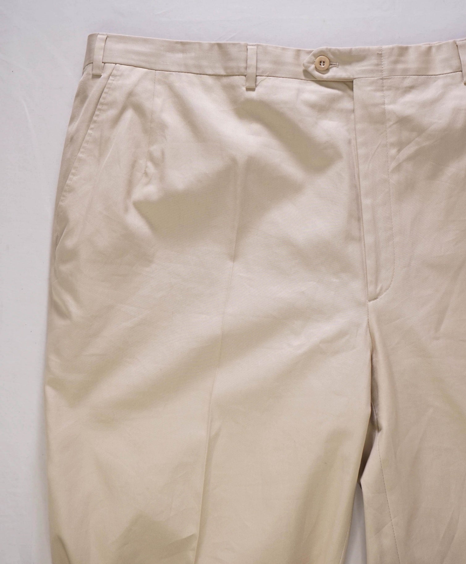 $725 BRIONI - Solid Khaki Cotton Flat Front Pants - 44W