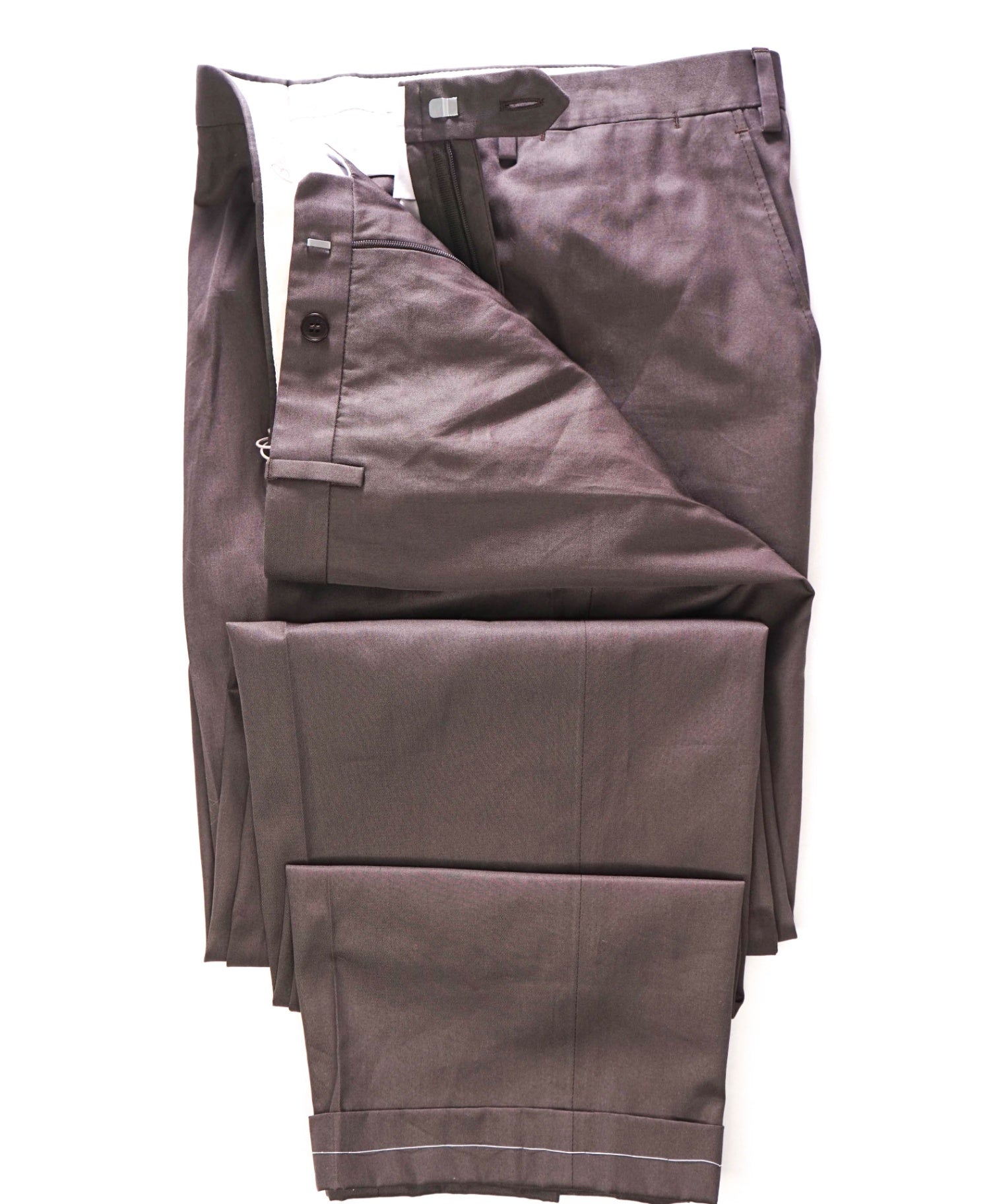 $675 BRIONI - Solid Gray/Brown Cotton Flat Front Pants - 42W