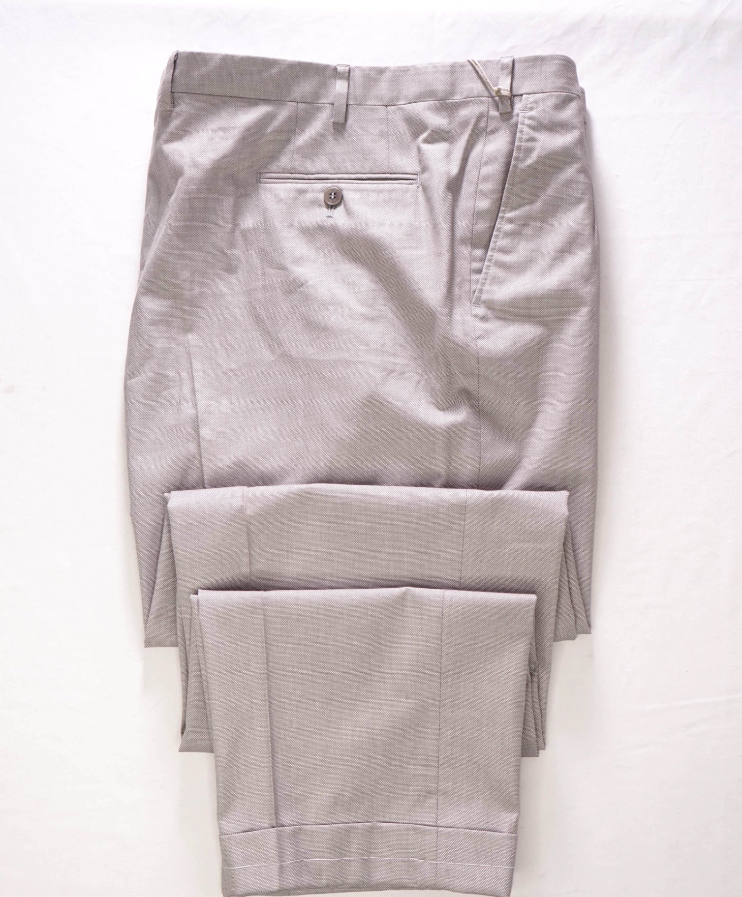 $1,095 BRIONI - Birdseye Gray Cotton Flat Front Pants - 44W