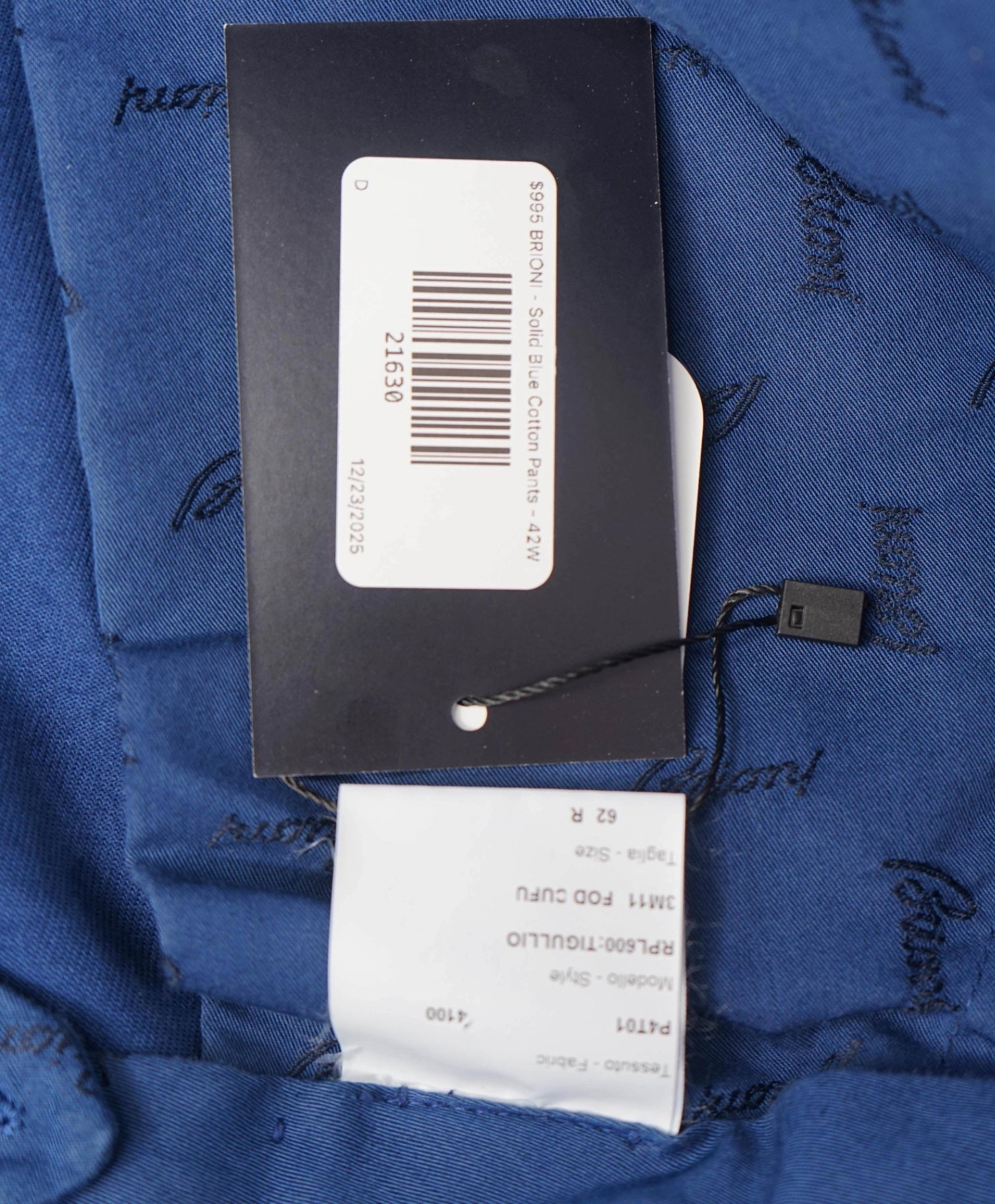 $995 BRIONI - Solid Blue Cotton Flat Front Pants - 42W