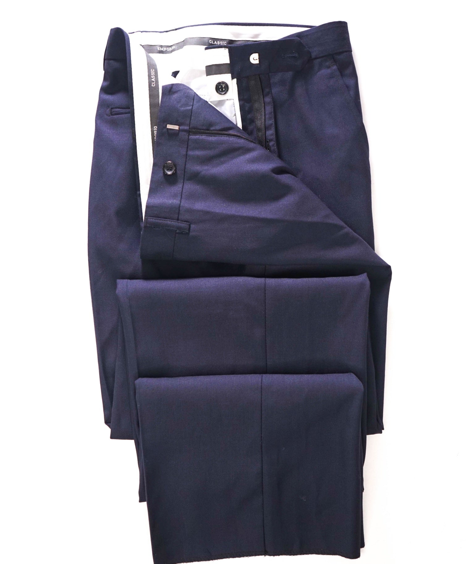 EMPORIO - Solid Navy Blue Flat Front Pants - 38W