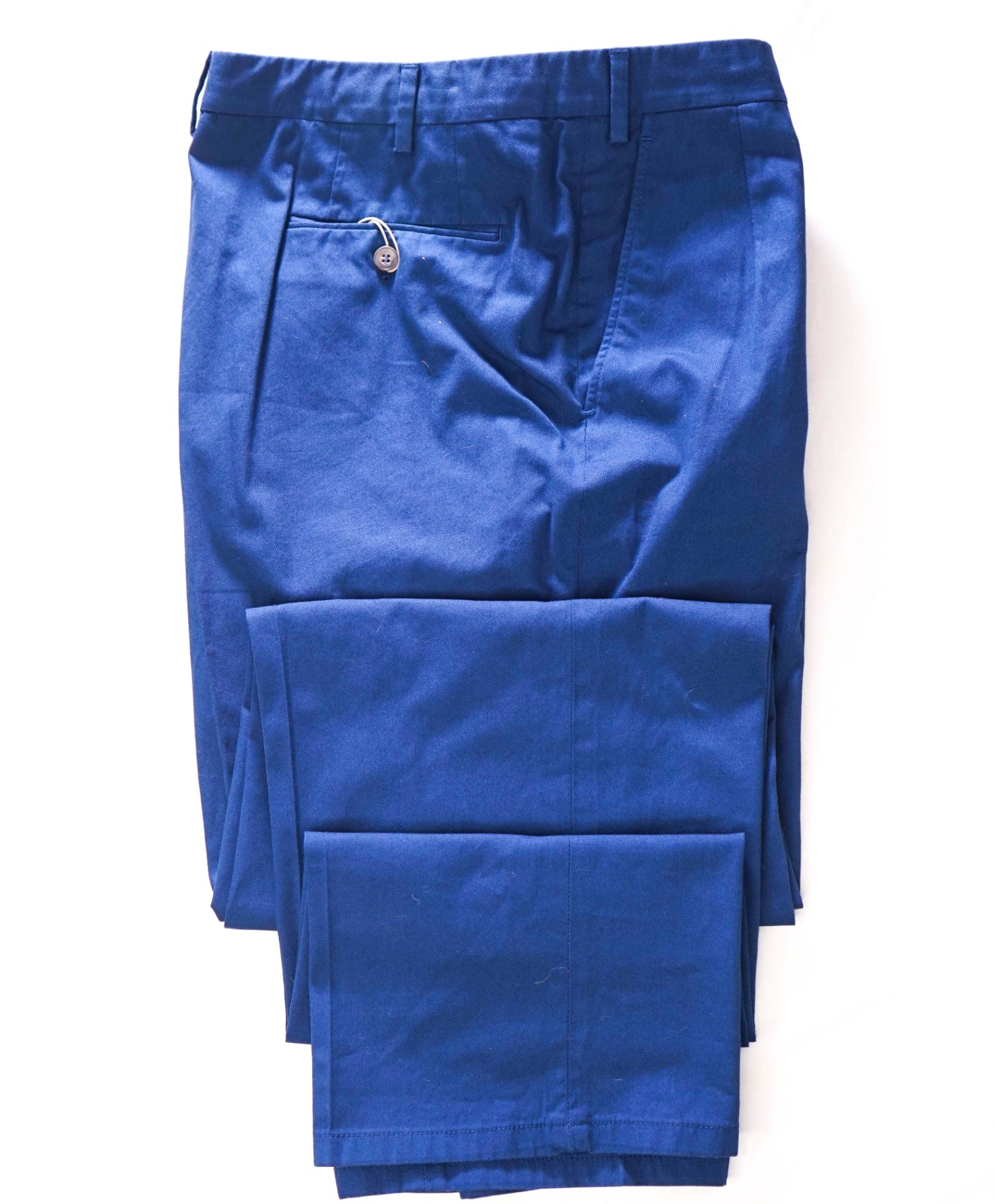 $995 BRIONI - Solid Blue Cotton Flat Front Pants - 42W