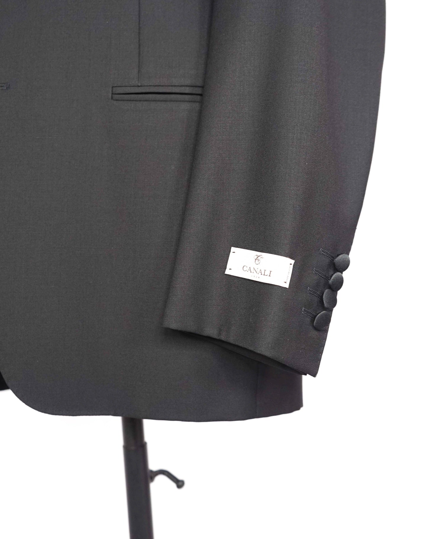 $2,195 CANALI - Solid Black Wool Notch Lapel Tuxedo - 38R US