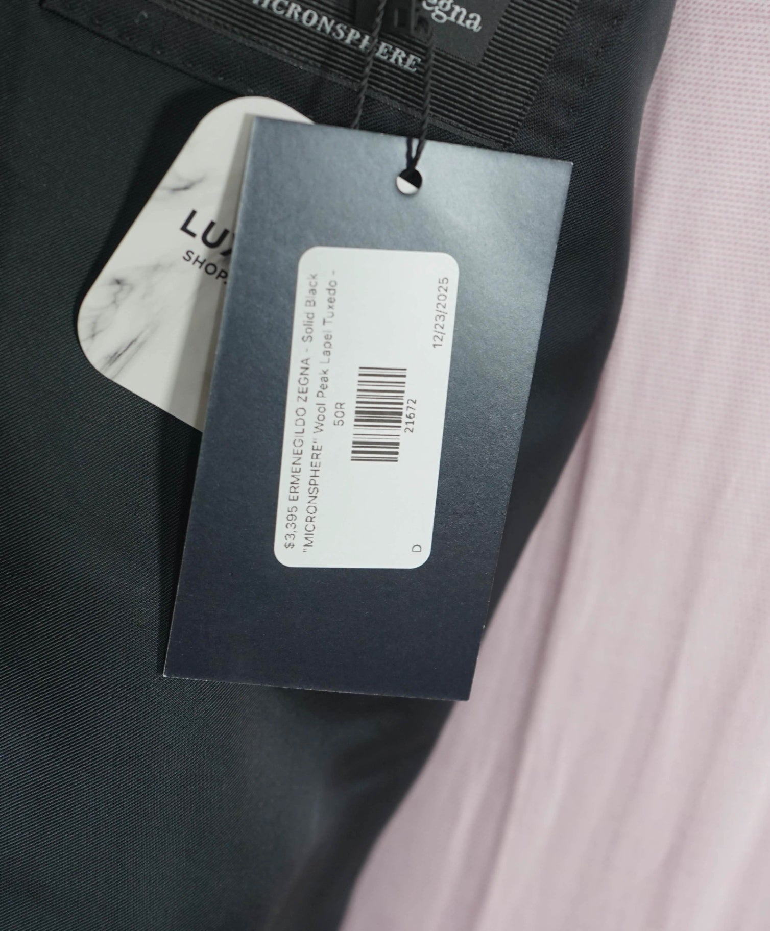 $3,395 ZEGNA - Black "MICRONSPHERE" Wool Peak Lapel Tuxedo - 50R US