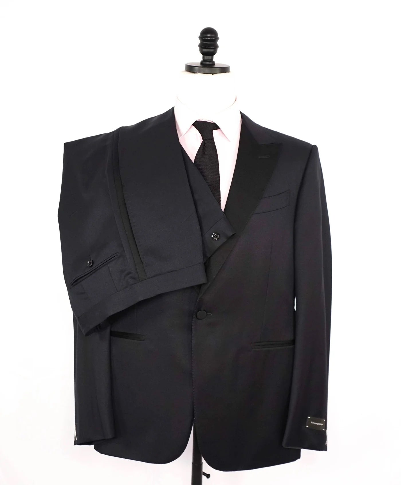 $3,395 ZEGNA - Black "MICRONSPHERE" Wool Peak Lapel Tuxedo - 50R US