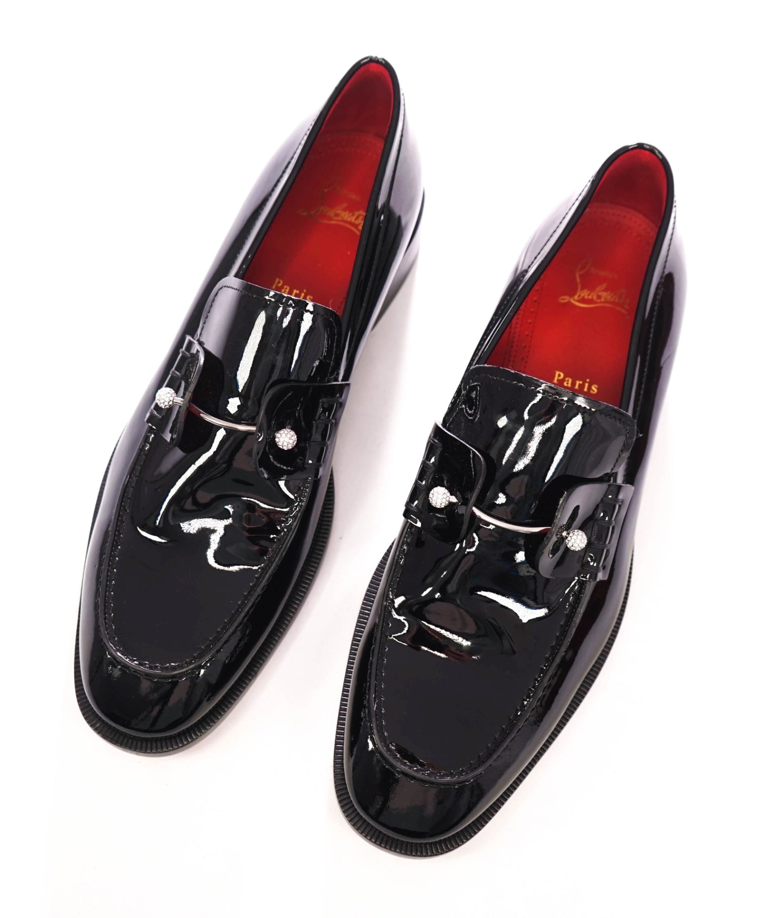 $1,295 CHRISTIAN LOUBOUTIN - *CHAMBELIMOC NIGHT STRASS* Black Patent Leather Loafers - US 10 (43EU)