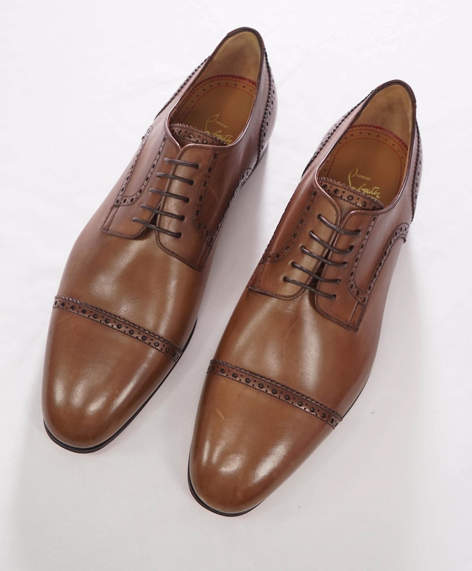 $1,150 CHRISTIAN LOUBOUTIN - *GREGGO* Brown Leather BROGUE Derby - US 12 (45EU)