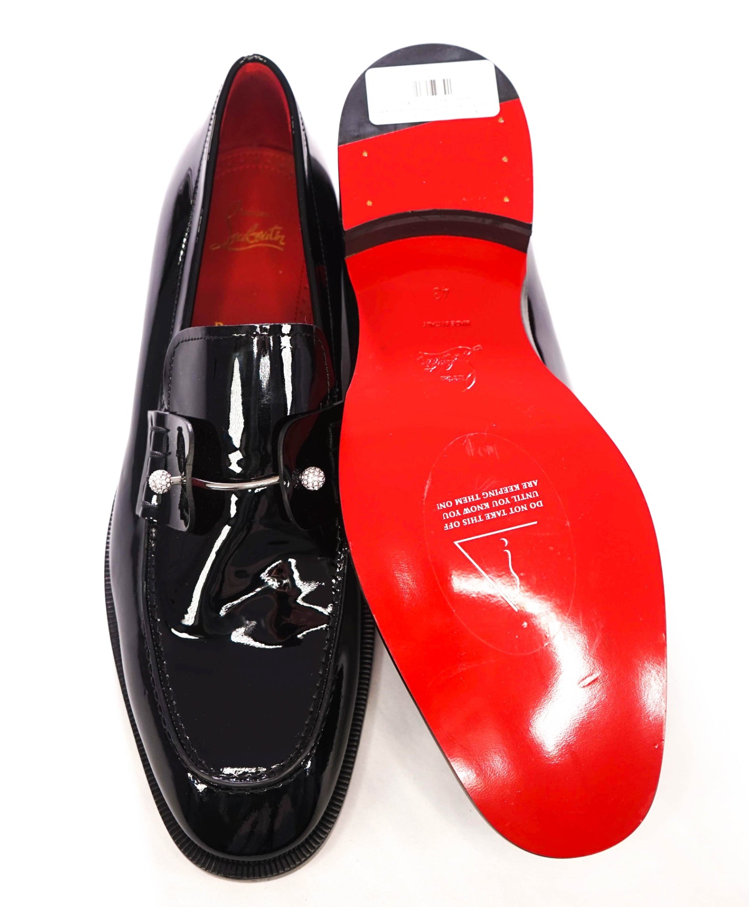 $1,295 CHRISTIAN LOUBOUTIN - *CHAMBELIMOC NIGHT STRASS* Black Patent Leather Loafers - US 10 (43EU)