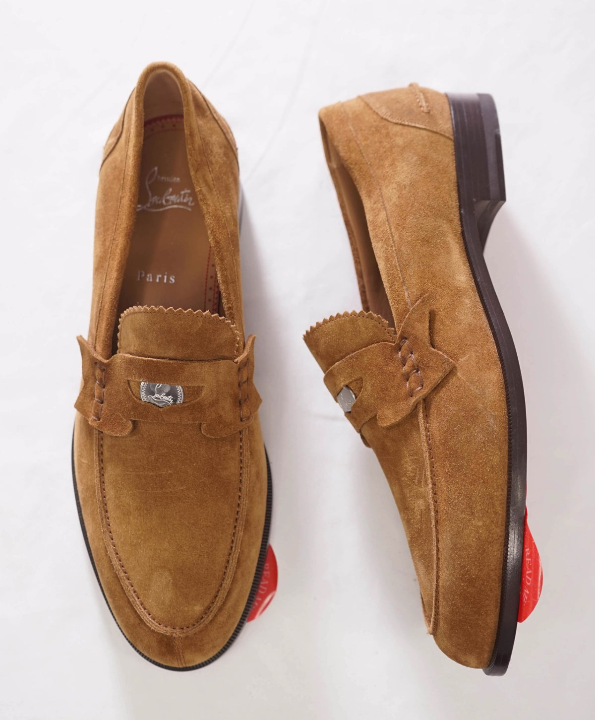 $1,145 CHRISTIAN LOUBOUTIN - *PENNY* Tobacco Suede Loafers - 10.5US (43.5EU)