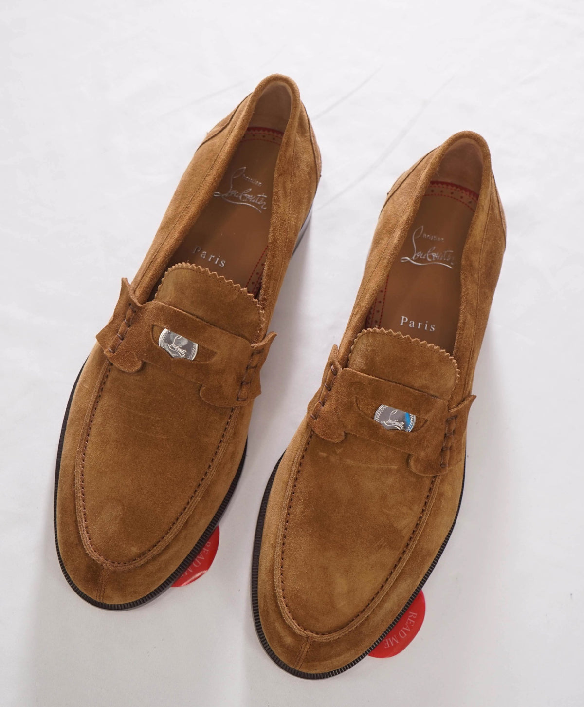 $1,145 CHRISTIAN LOUBOUTIN - *PENNY* Tobacco Suede Loafers - 10.5US (43.5EU)