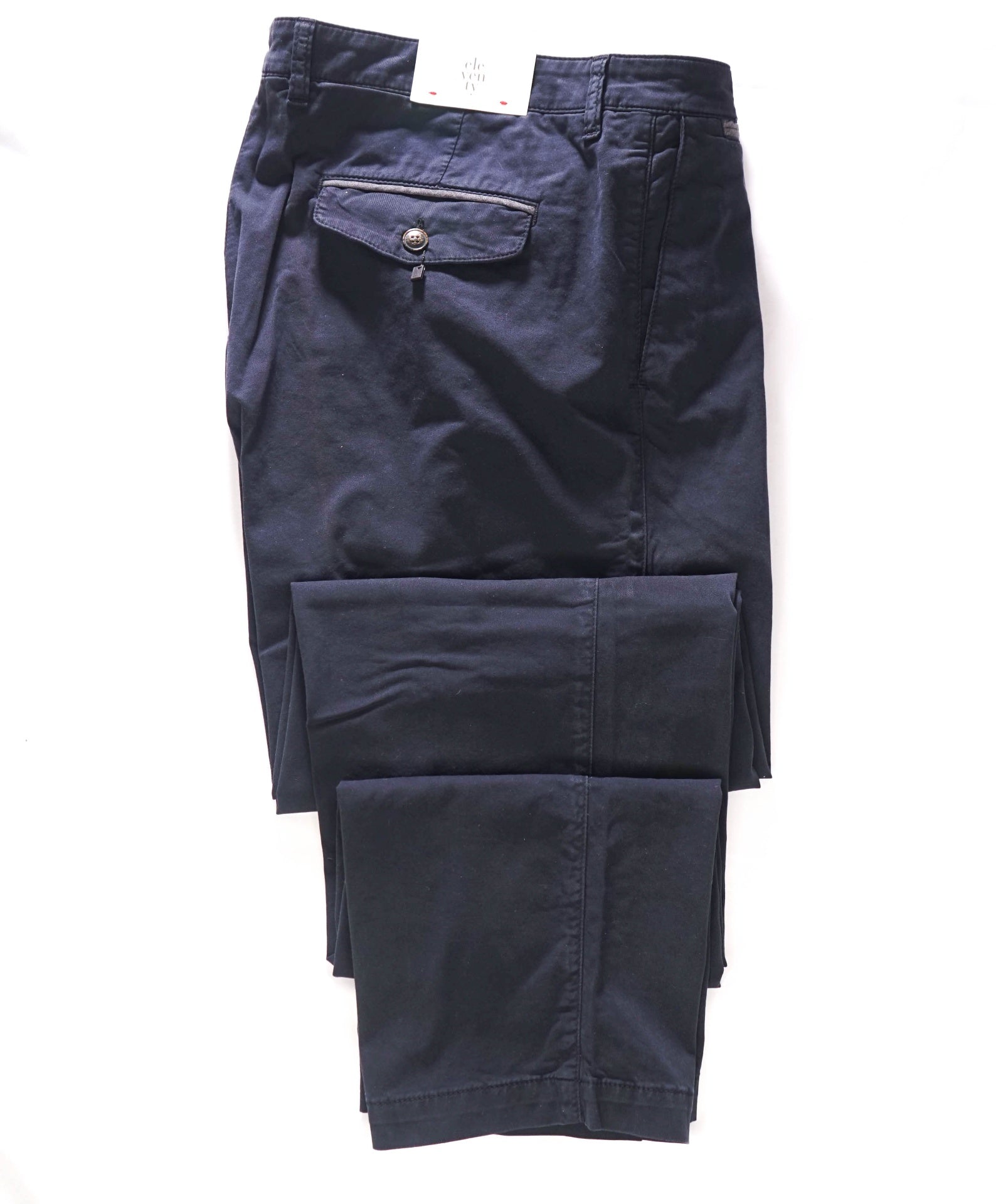 $395 ELEVENTY - Solid Navy Blue Distressed Cotton Chinos - 34W