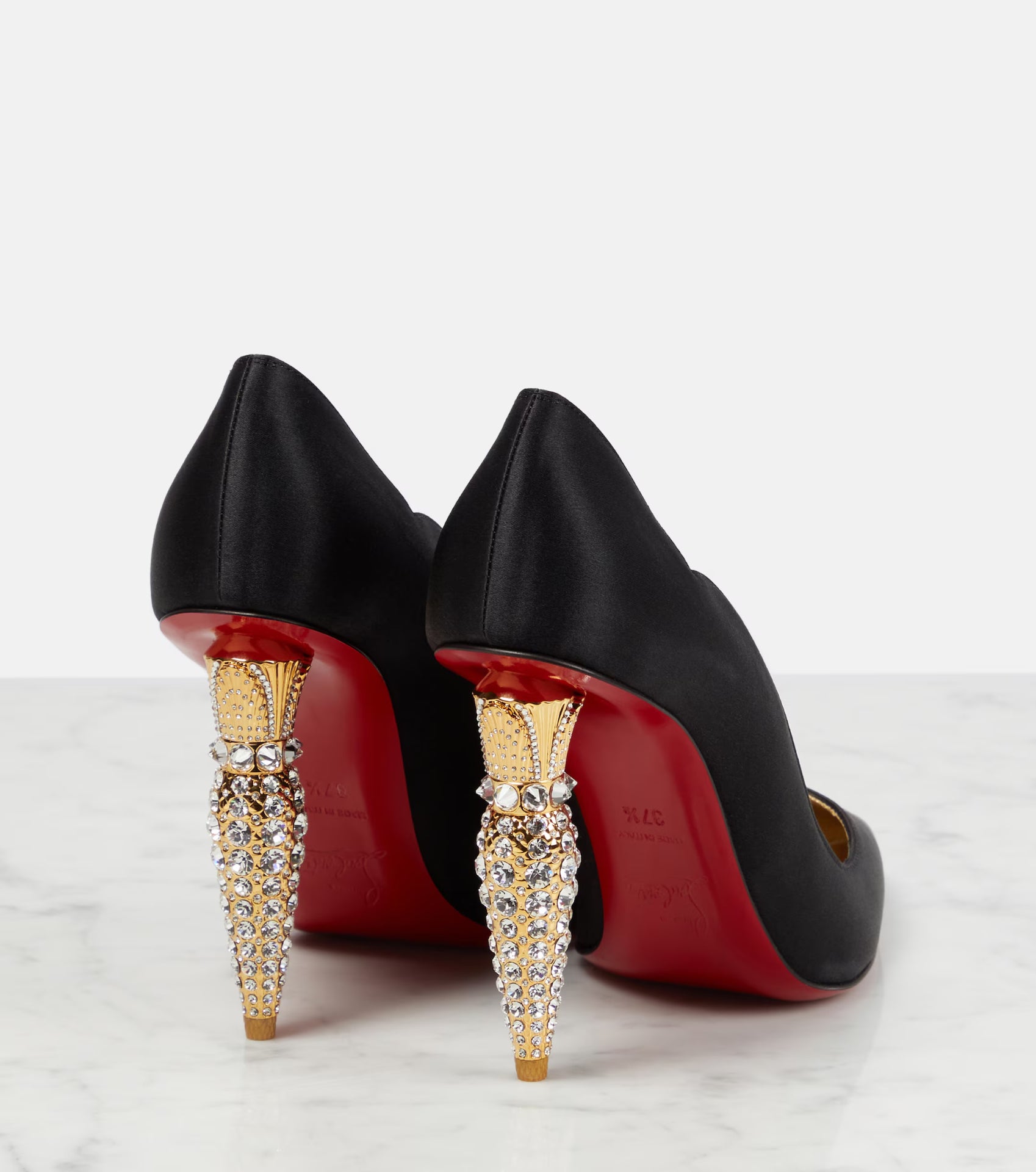 $1,495 CHRISTIAN LOUBOUTIN - Black Satin Crystal Embellished 100mm *HOT CHICK* Pumps - US 7 (37EU)