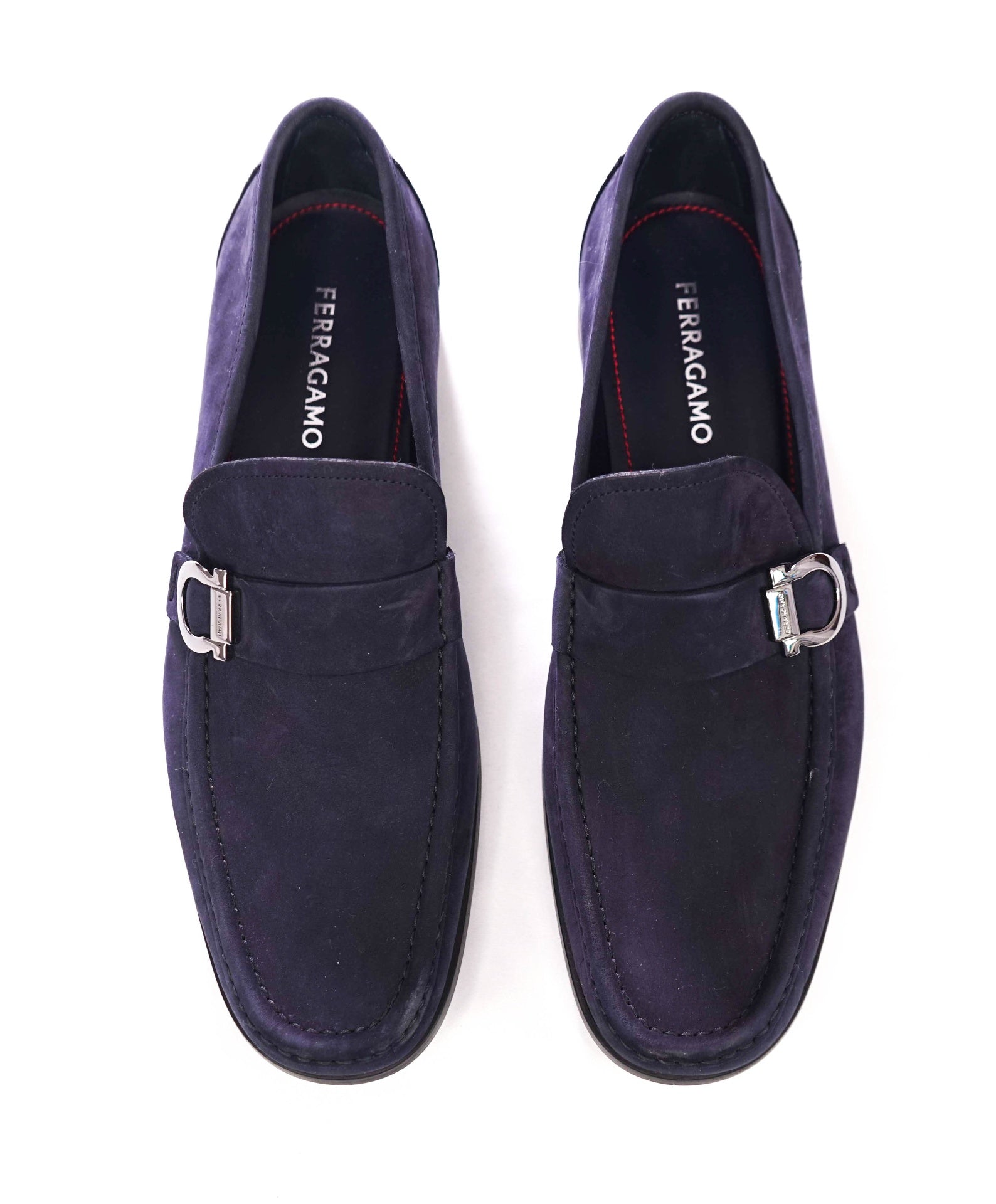 $950 FERRAGAMO - Navy Blue Suede "CASPIAN" Loafers - 11 E