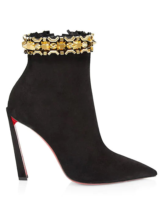 $1,595 CHRISTIAN LOUBOUTIN - Black Suede 100mm "ASTEROISPIKES" Boots - US 7 (37EU)