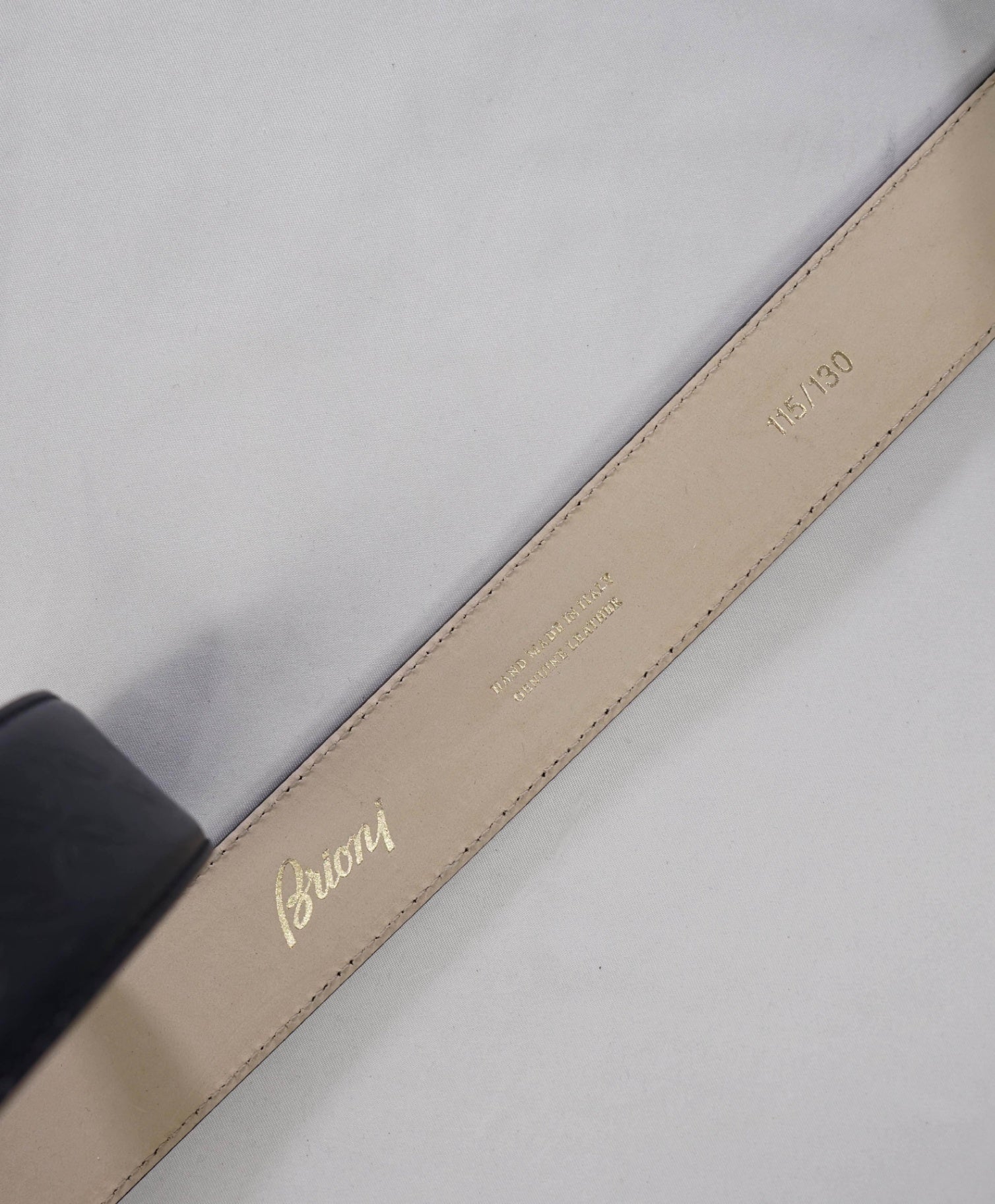 $850 BRIONI - Navy Blue Logo Texture Genuine Leather Belt - 43W
