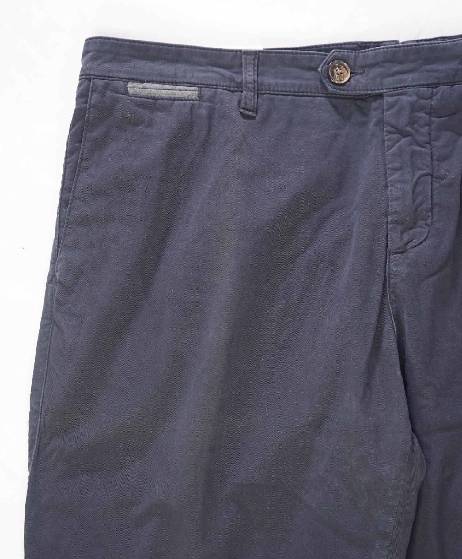 $395 ELEVENTY - Solid Navy Blue Distressed Cotton Chinos - 34W