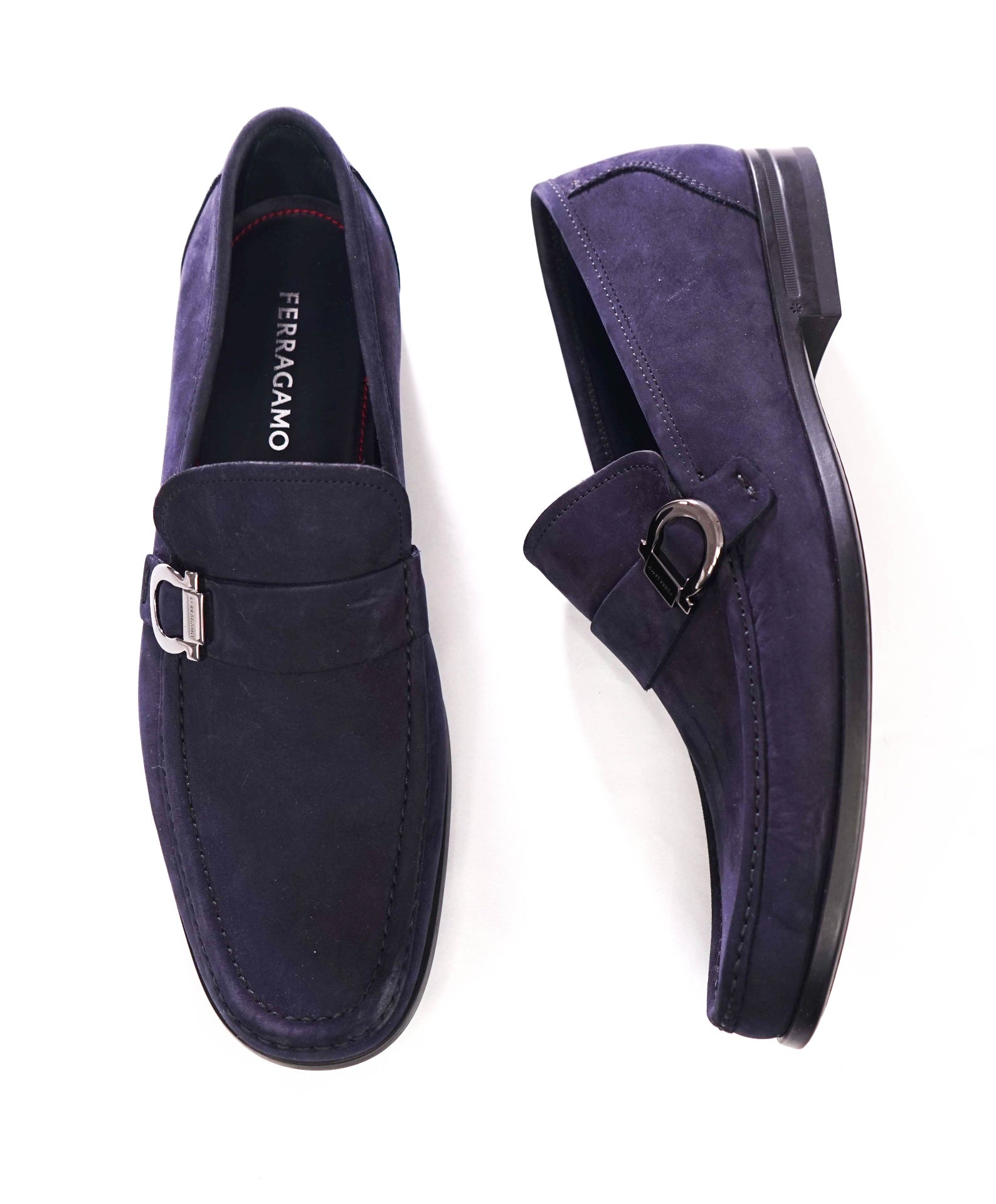 $950 FERRAGAMO - Navy Blue Suede "CASPIAN" Loafers - 11 E