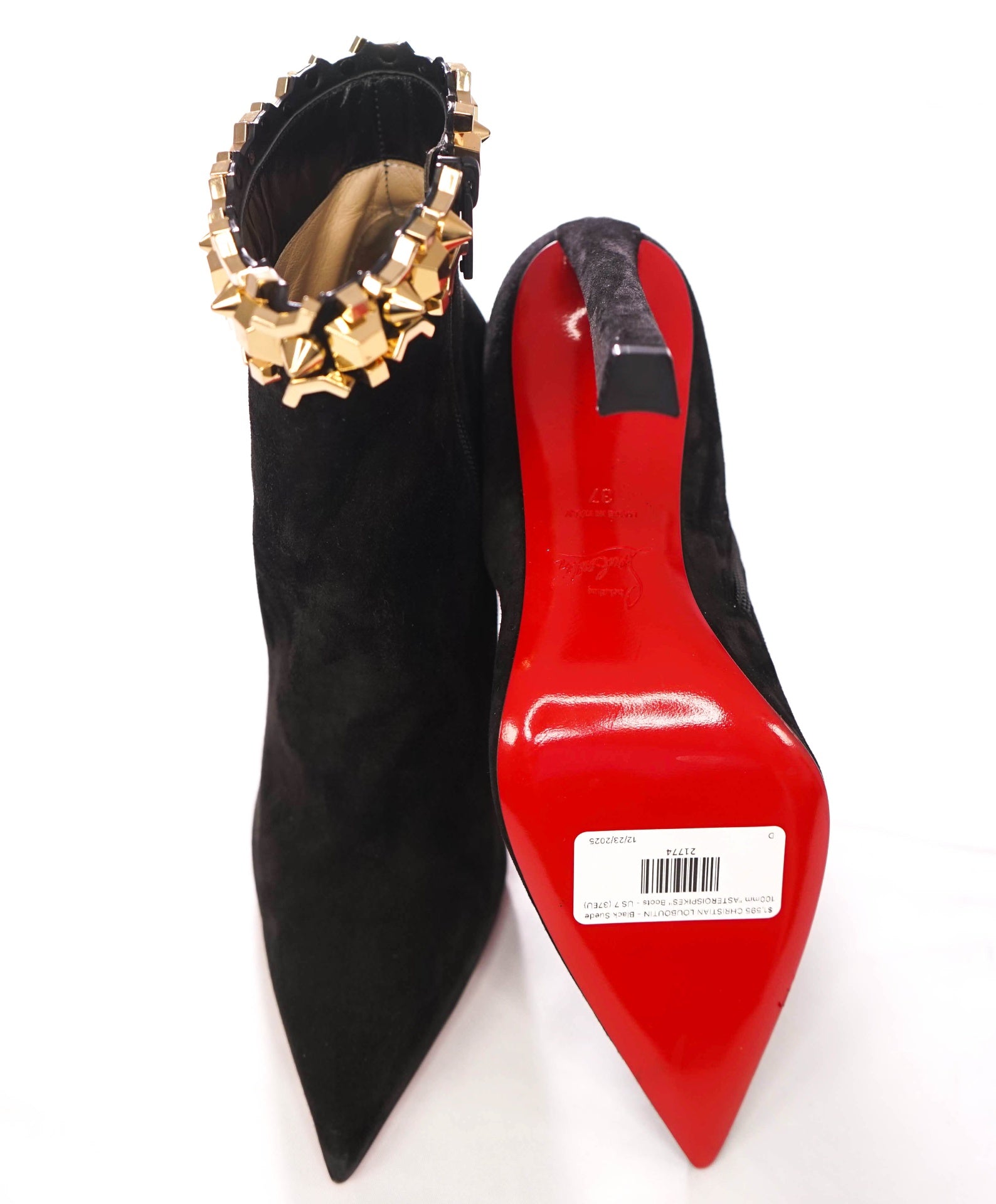 $1,595 CHRISTIAN LOUBOUTIN - Black Suede 100mm "ASTEROISPIKES" Boots - US 7 (37EU)