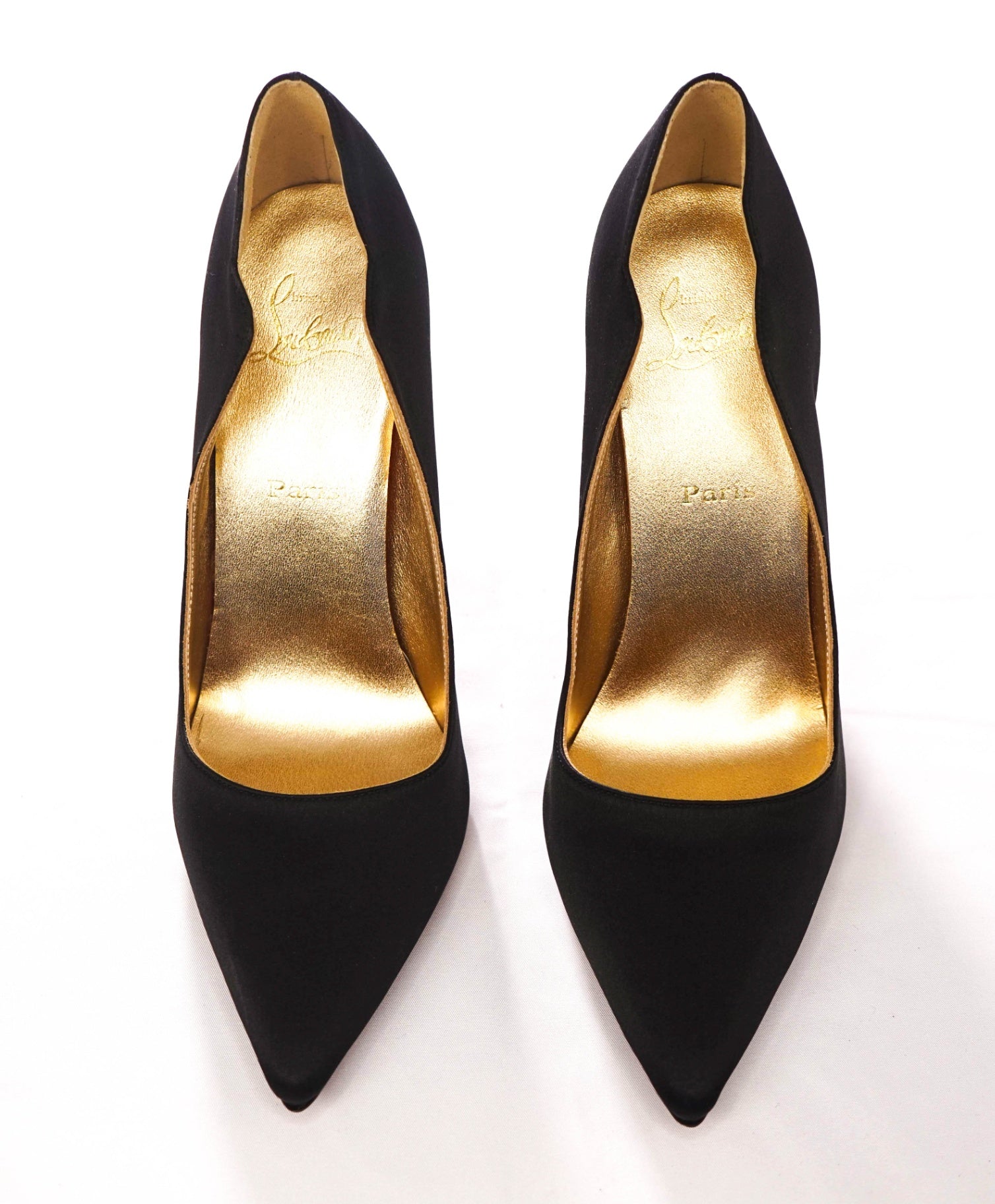 $1,495 CHRISTIAN LOUBOUTIN - Black Satin Crystal Embellished 100mm *HOT CHICK* Pumps - US 7 (37EU)