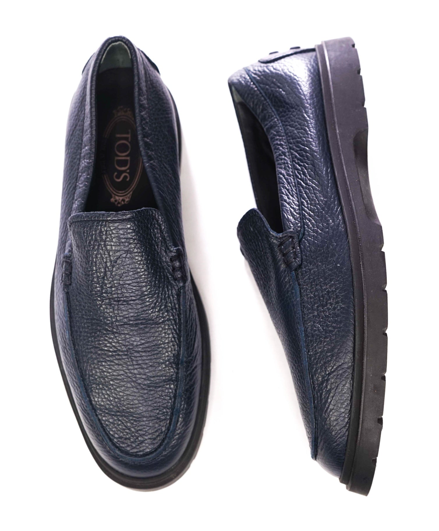 $975 TOD'S - Navy Blue SUPPLE PEBBLED Leather Loafers - US 8 (7UK)