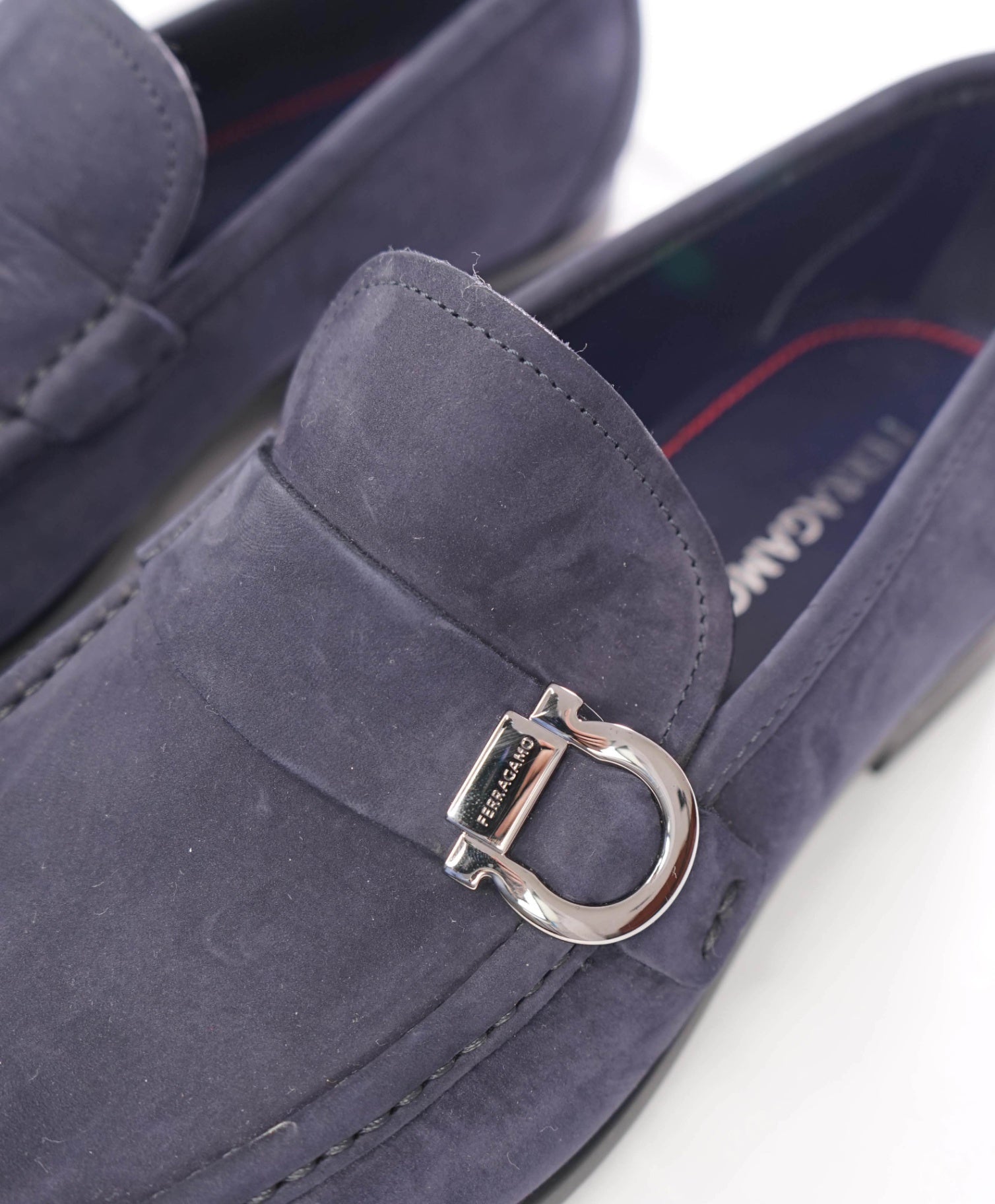 $950 FERRAGAMO - Navy Blue Suede "CASPIAN" Loafers - 11 E