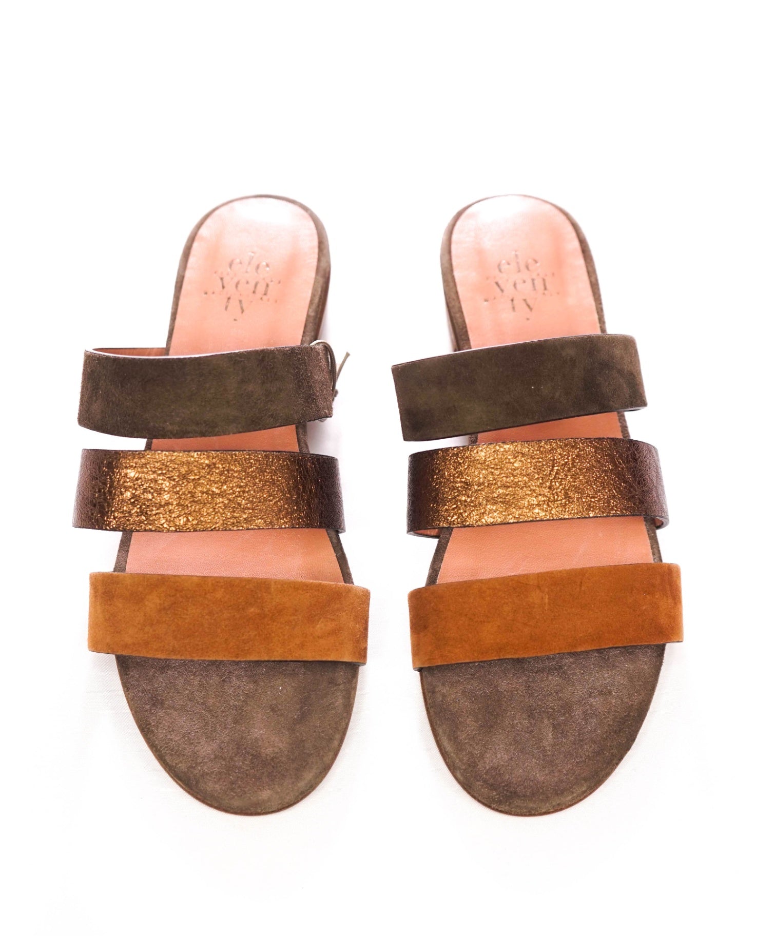 $515 ELEVENTY - Gray/Brown Suede Strappy Sandals - US 7 (37EU)