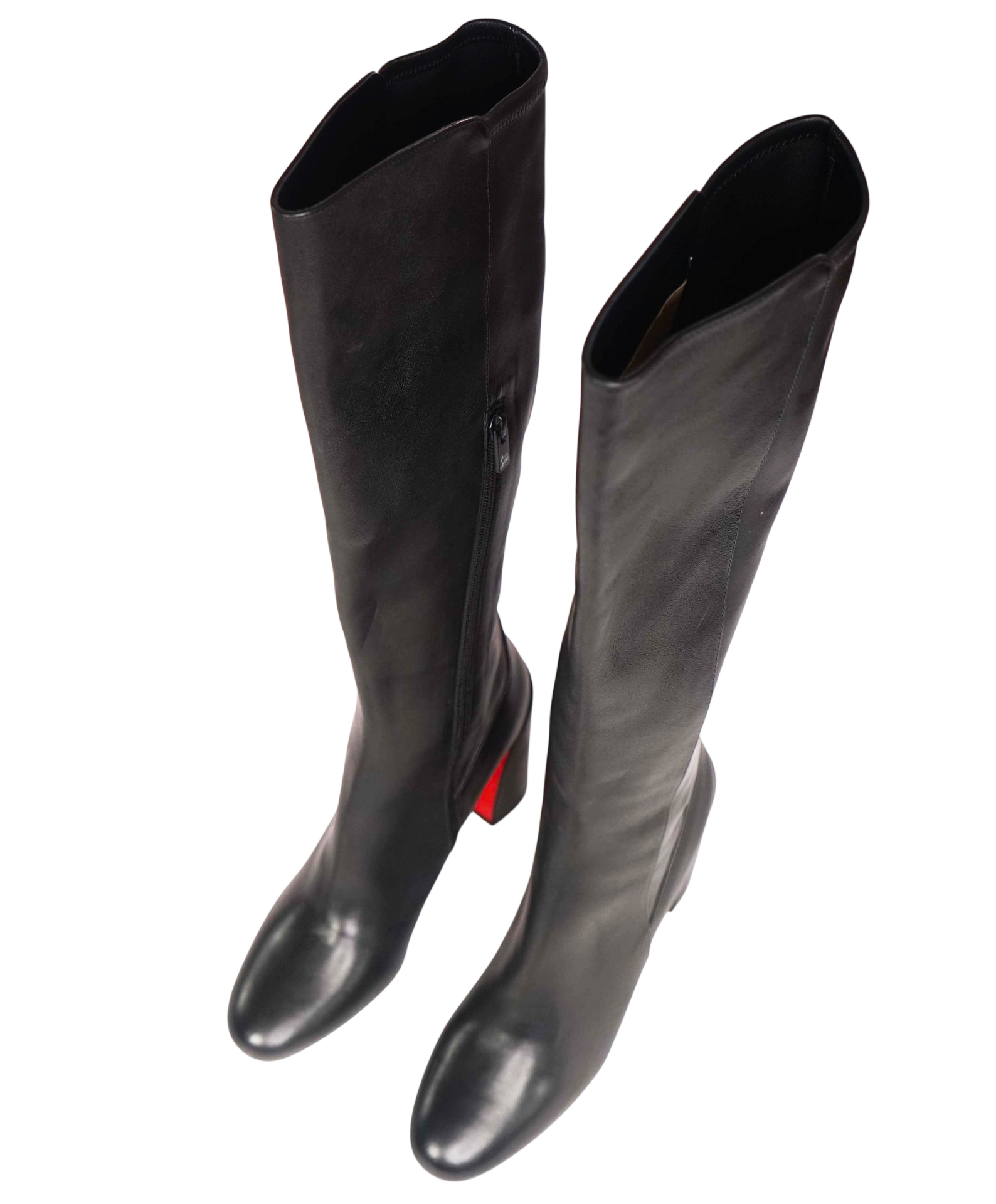 $2,195 CHRISTIAN LOUBOUTIN - Black Leather "JANE" 85mm Under Knee Boots - US 12 (42EU)