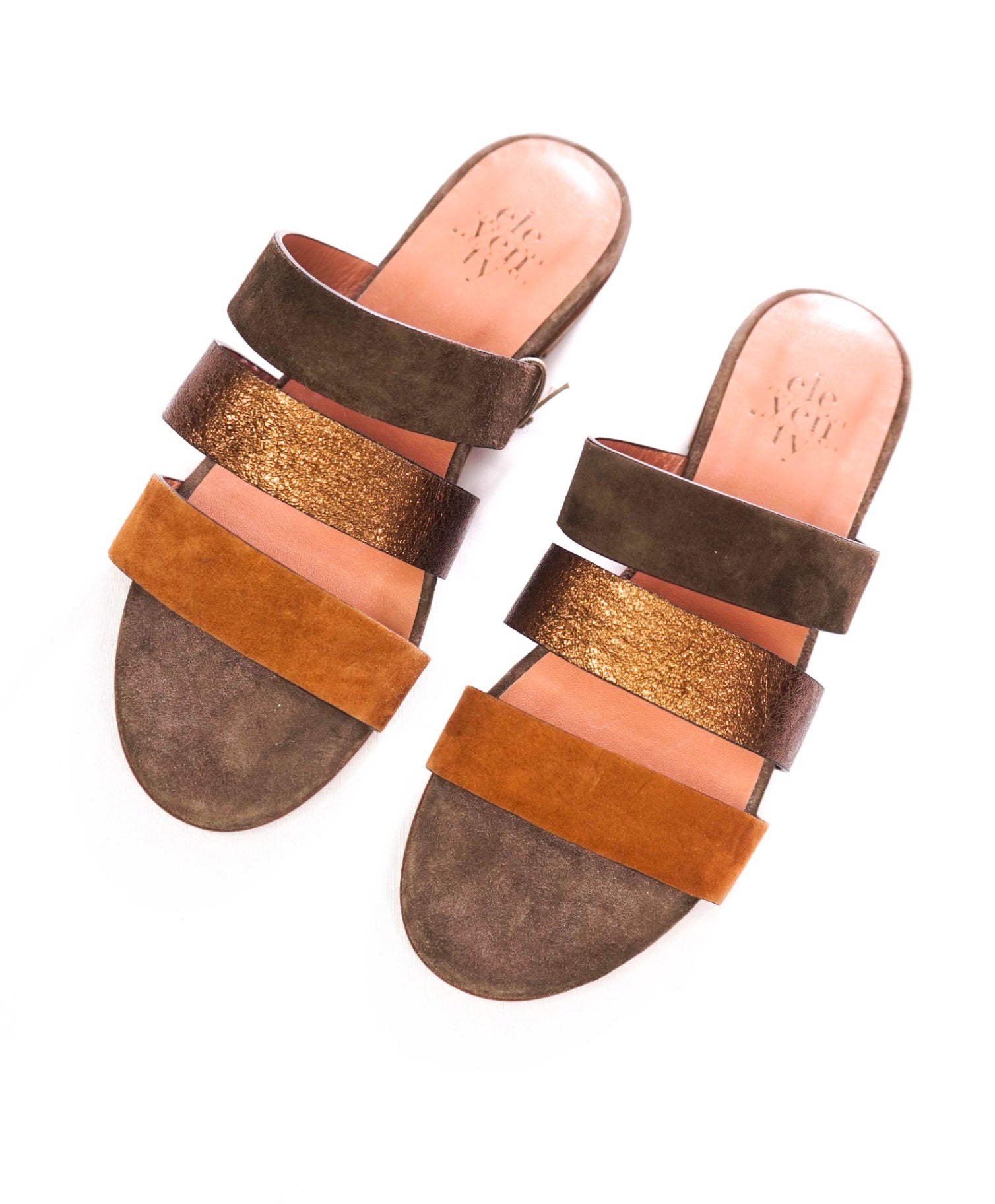 $515 ELEVENTY - Gray/Brown Suede Strappy Sandals - US 7 (37EU)